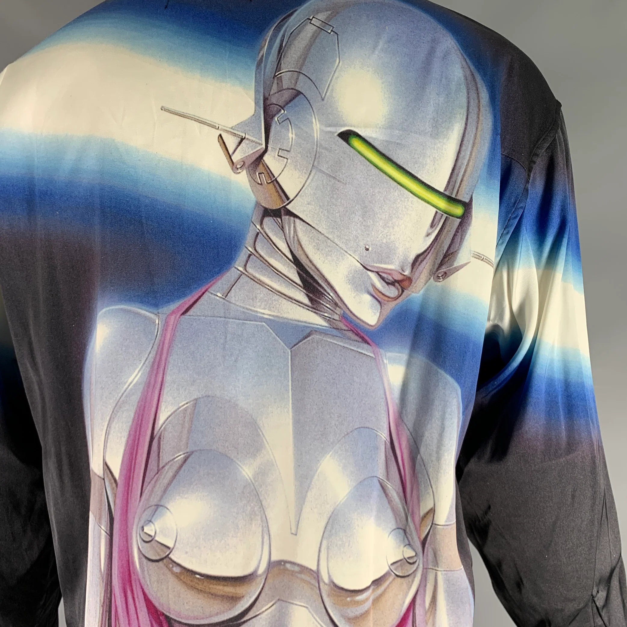 RICHARDSON SORAYAMA Size M Charcoal Print Viscose Camp Long Sleeve Shirt - Image 2
