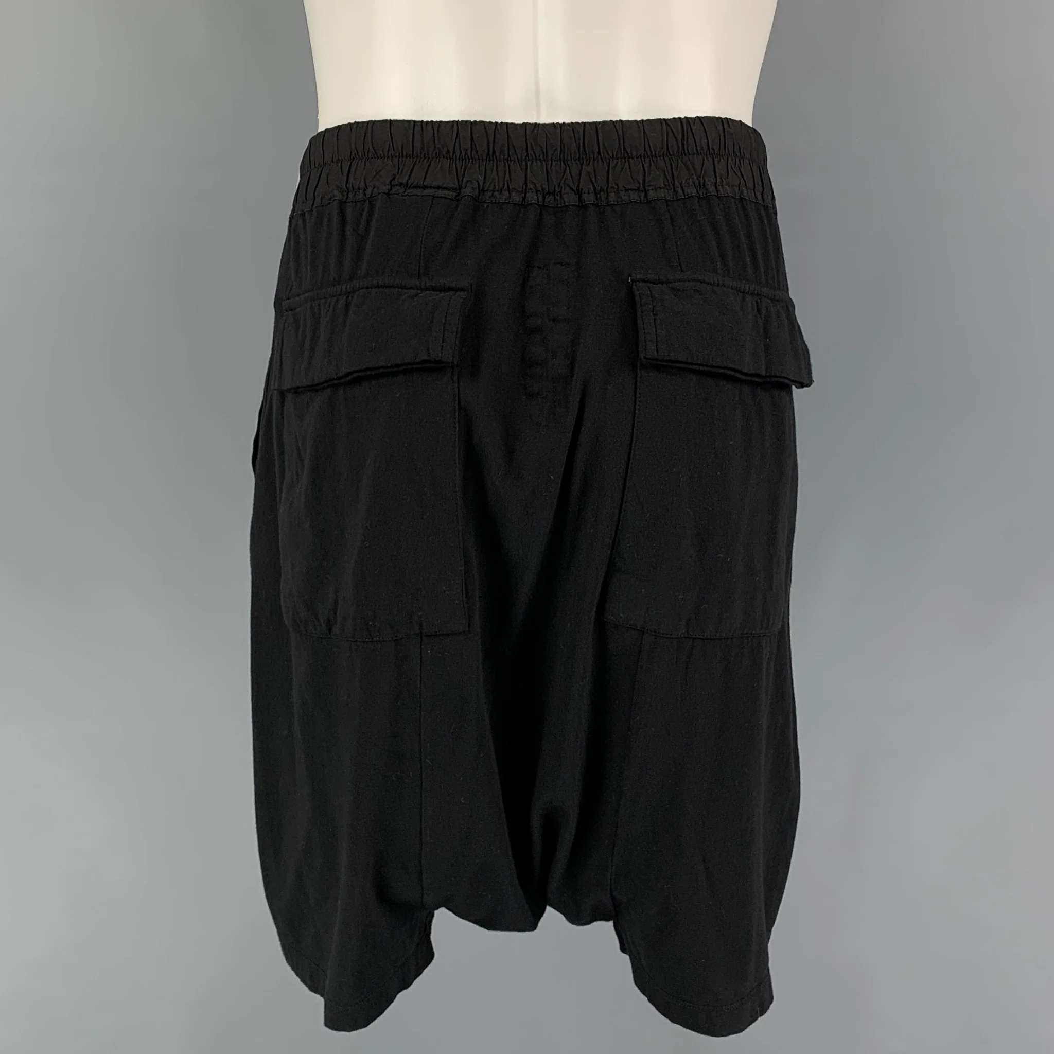 RICK OWENS DRKSHDW Size S Black Cotton Drawstring Drop-Crotch Shorts - Image 3