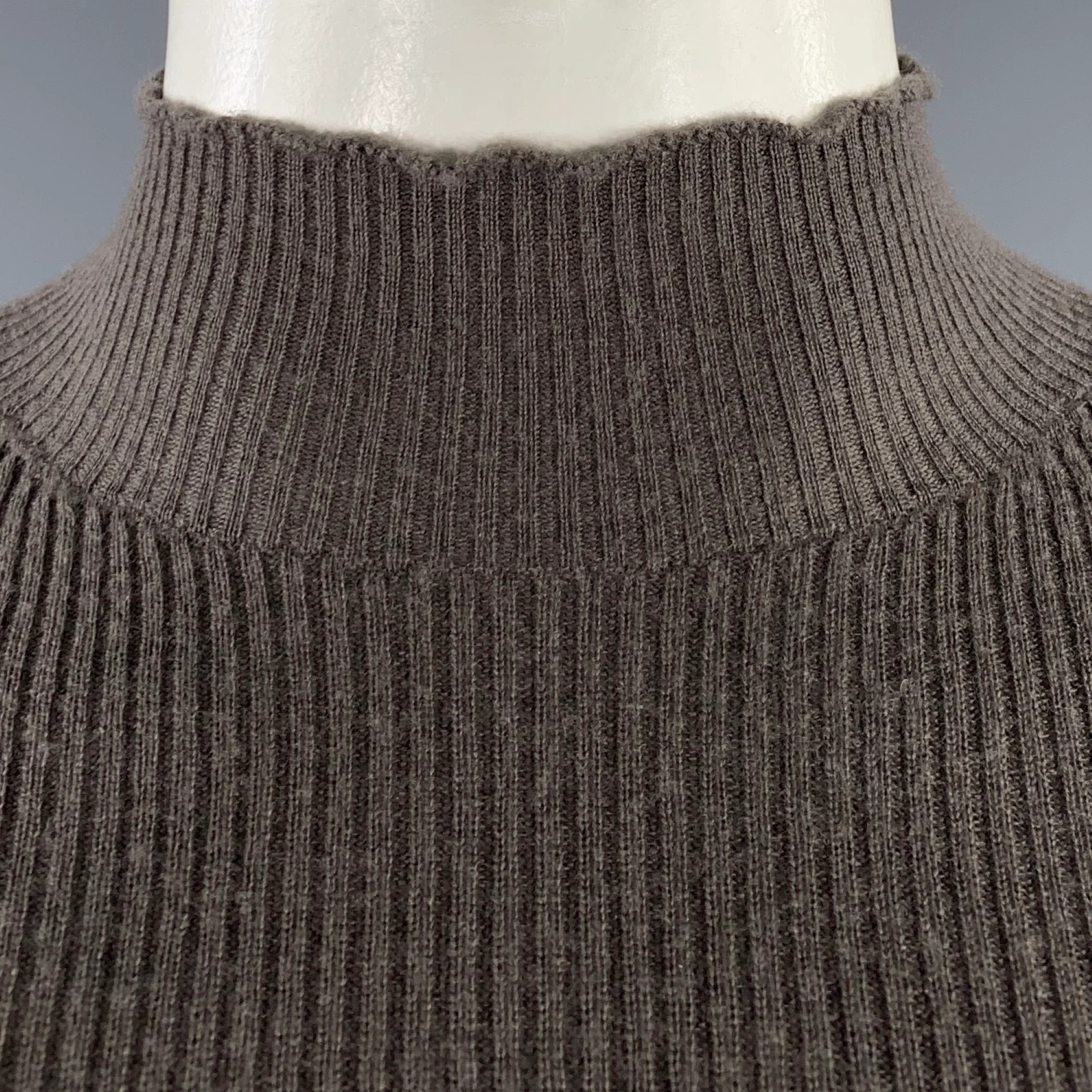 RICK OWENS FW22 Size XL -Strobe- Brown Ribbed Wool Mock Neck Pullover - Image 2