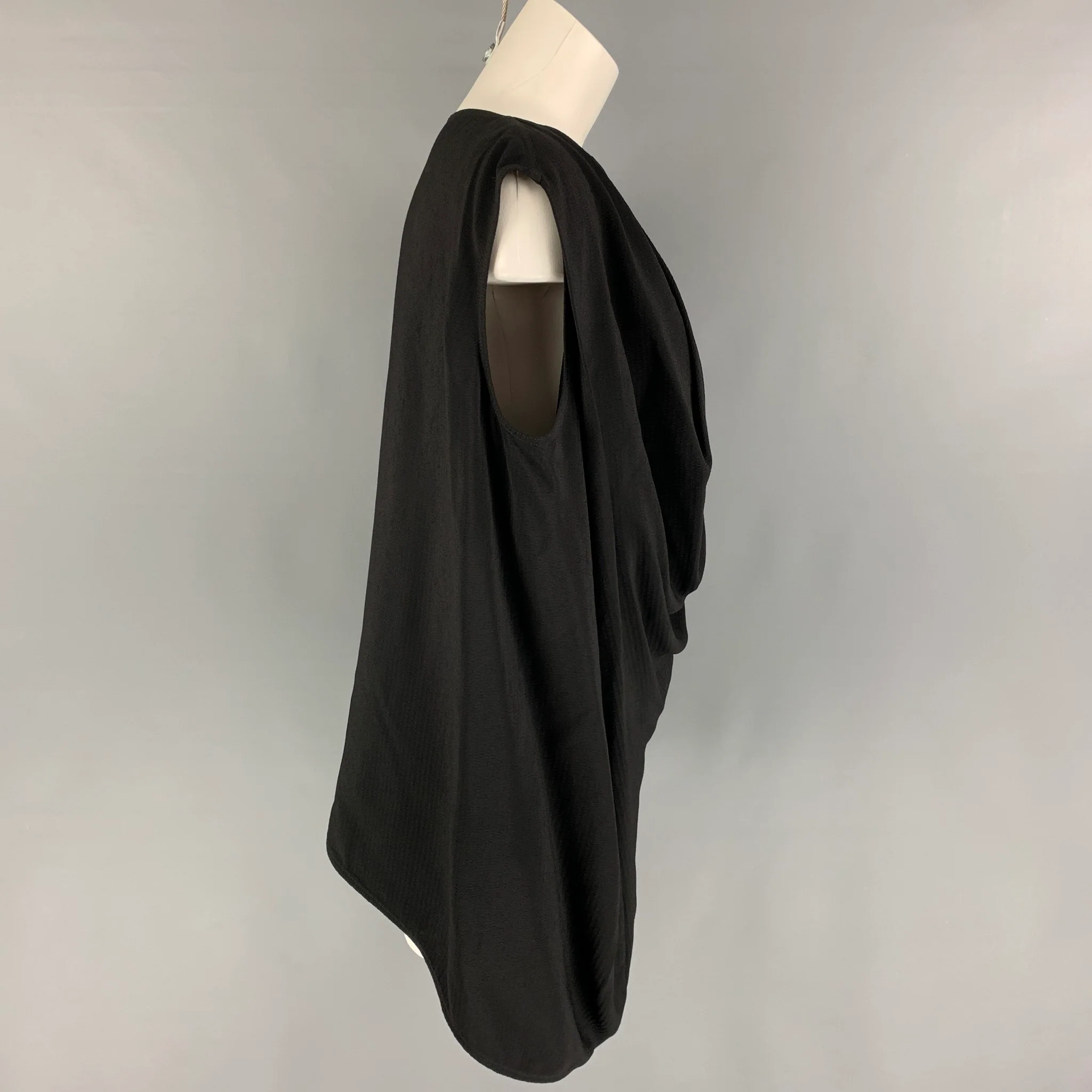 RICK OWENS GLITTER FW 17Size 8 Black Viscose Draped Sleeveless Blouse - Image 2