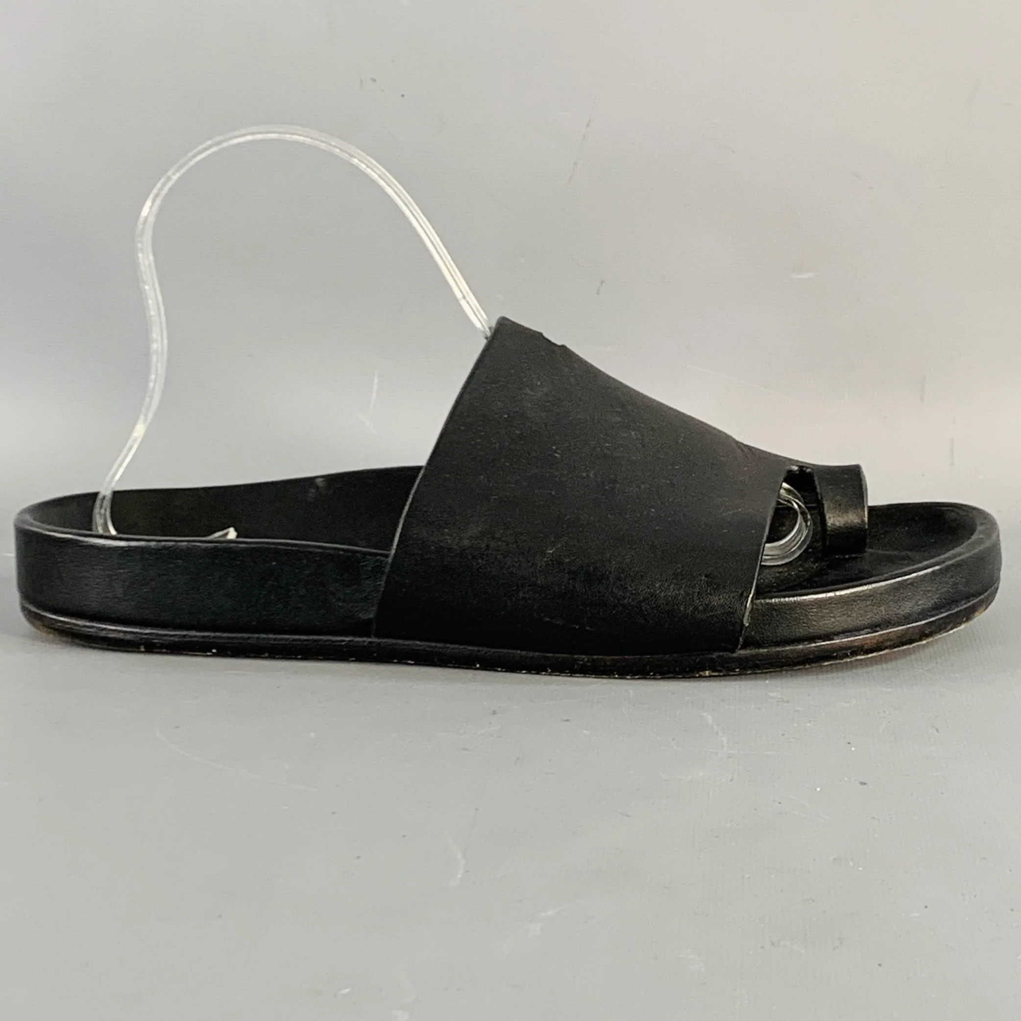 RICK OWENS Size 10 Black Leather Toe Ring Slide Sandals - Image 2