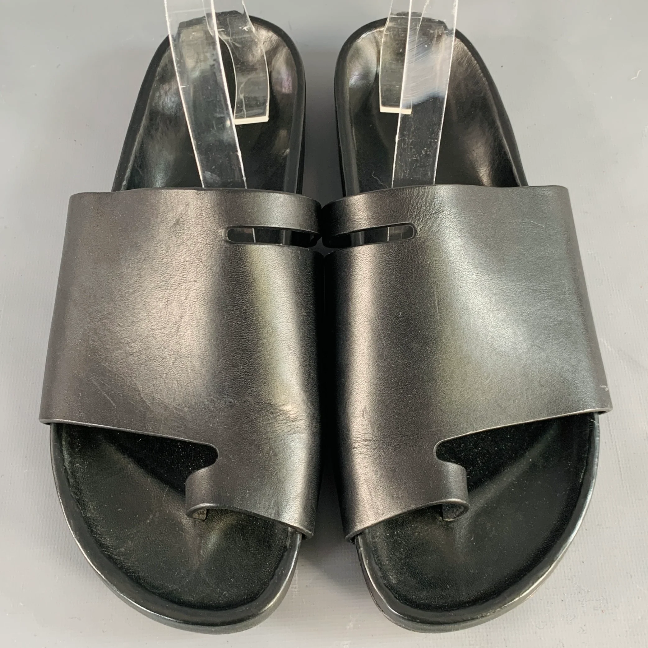 RICK OWENS Size 10 Black Leather Toe Ring Slide Sandals - Image 4