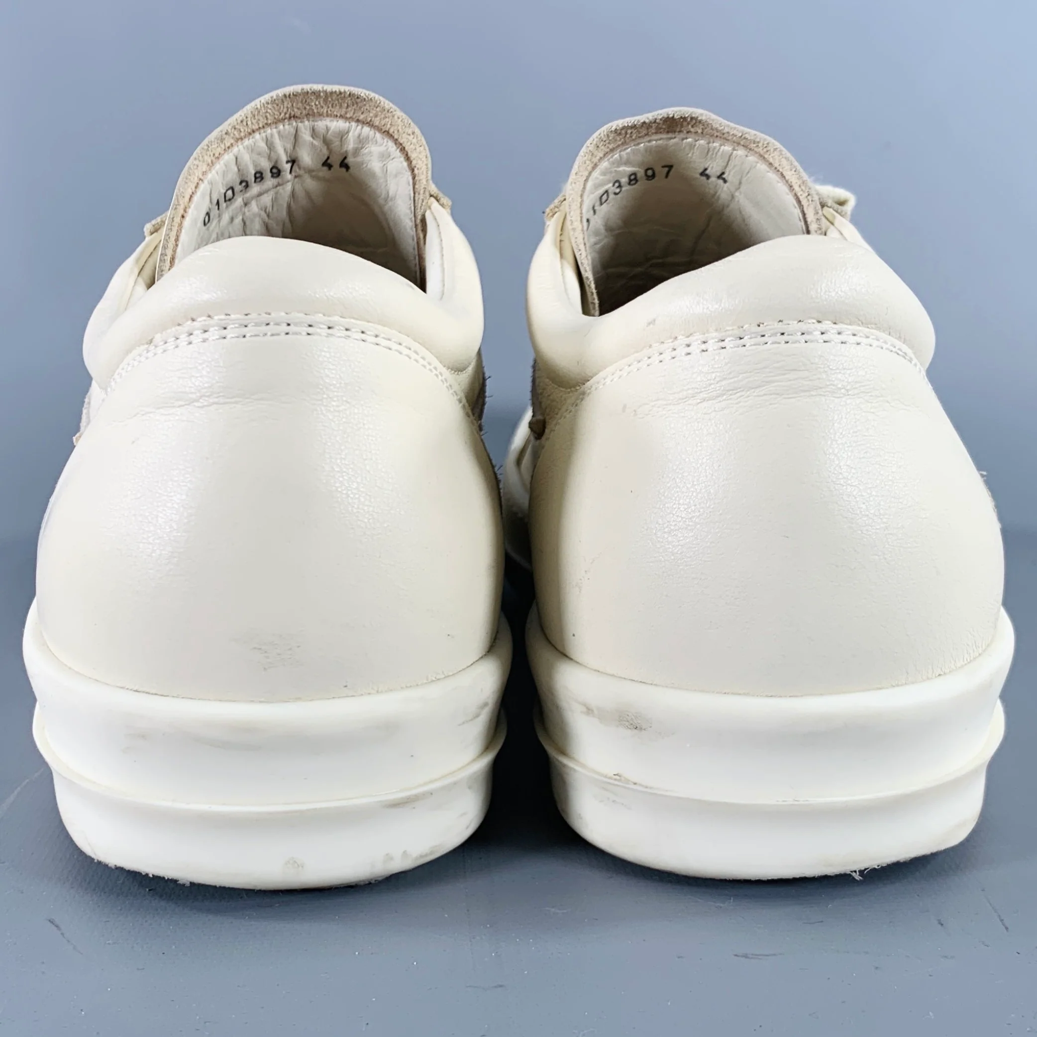 RICK OWENS Size 11 Cream Leather Lace-Up Sneakers - Image 3