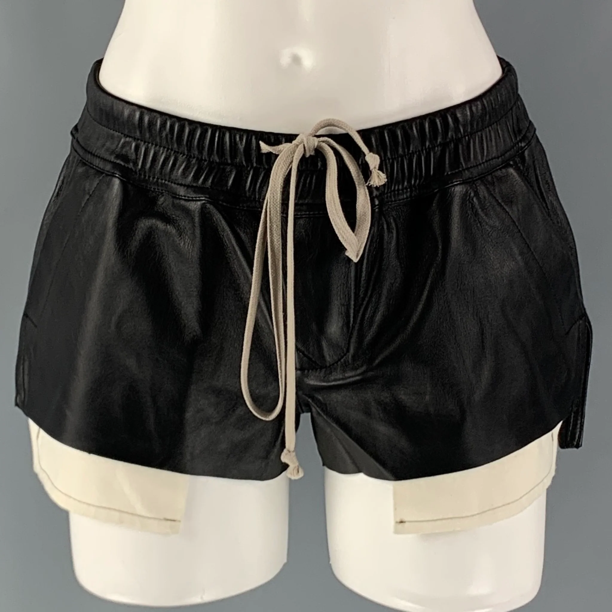 RICK OWENS Size 2 Black Lamb Skin D'Orsay Shorts