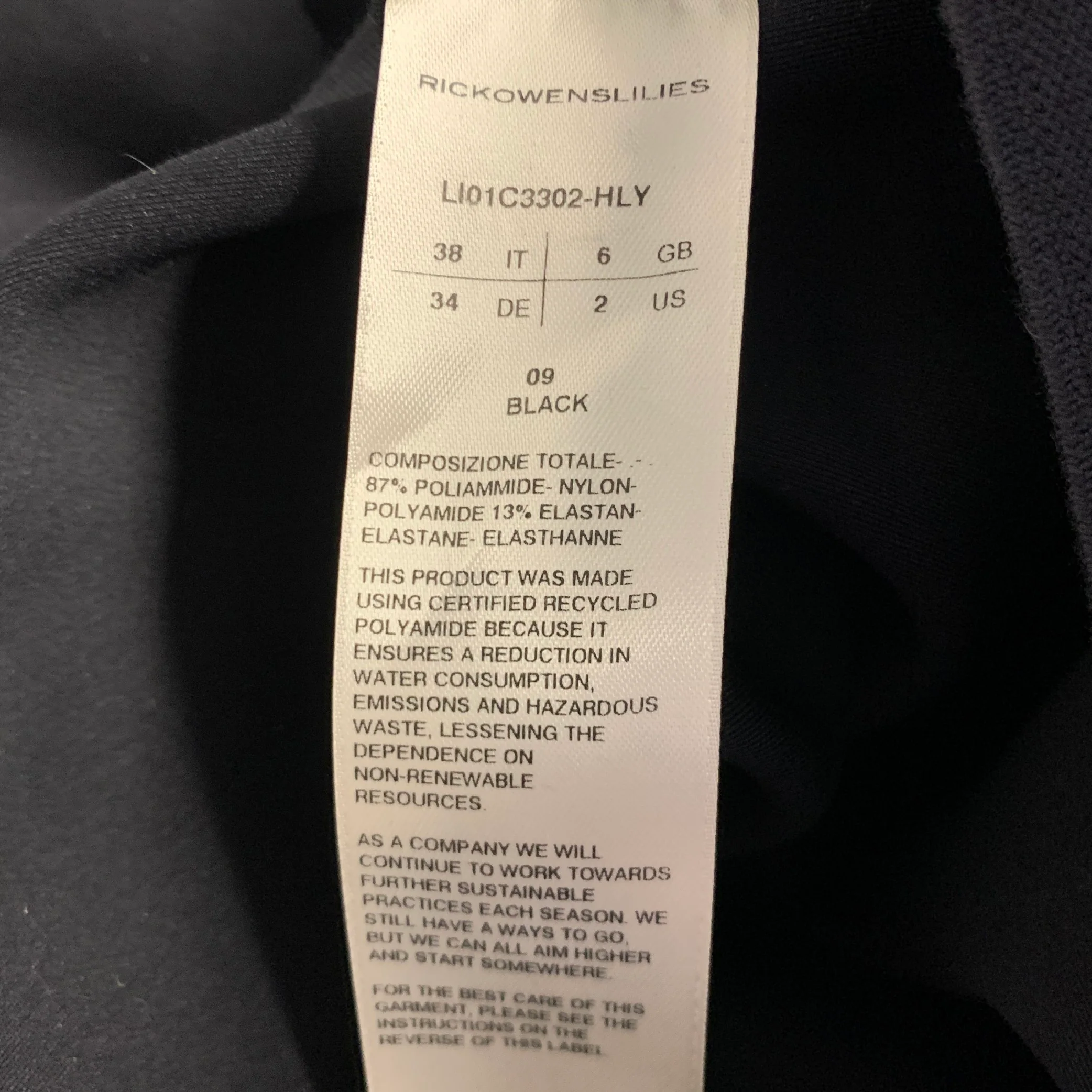 RICK OWENS Size 2 Black Nylon Eastane Ruched Asymmetrical Mini Skirt - Image 5