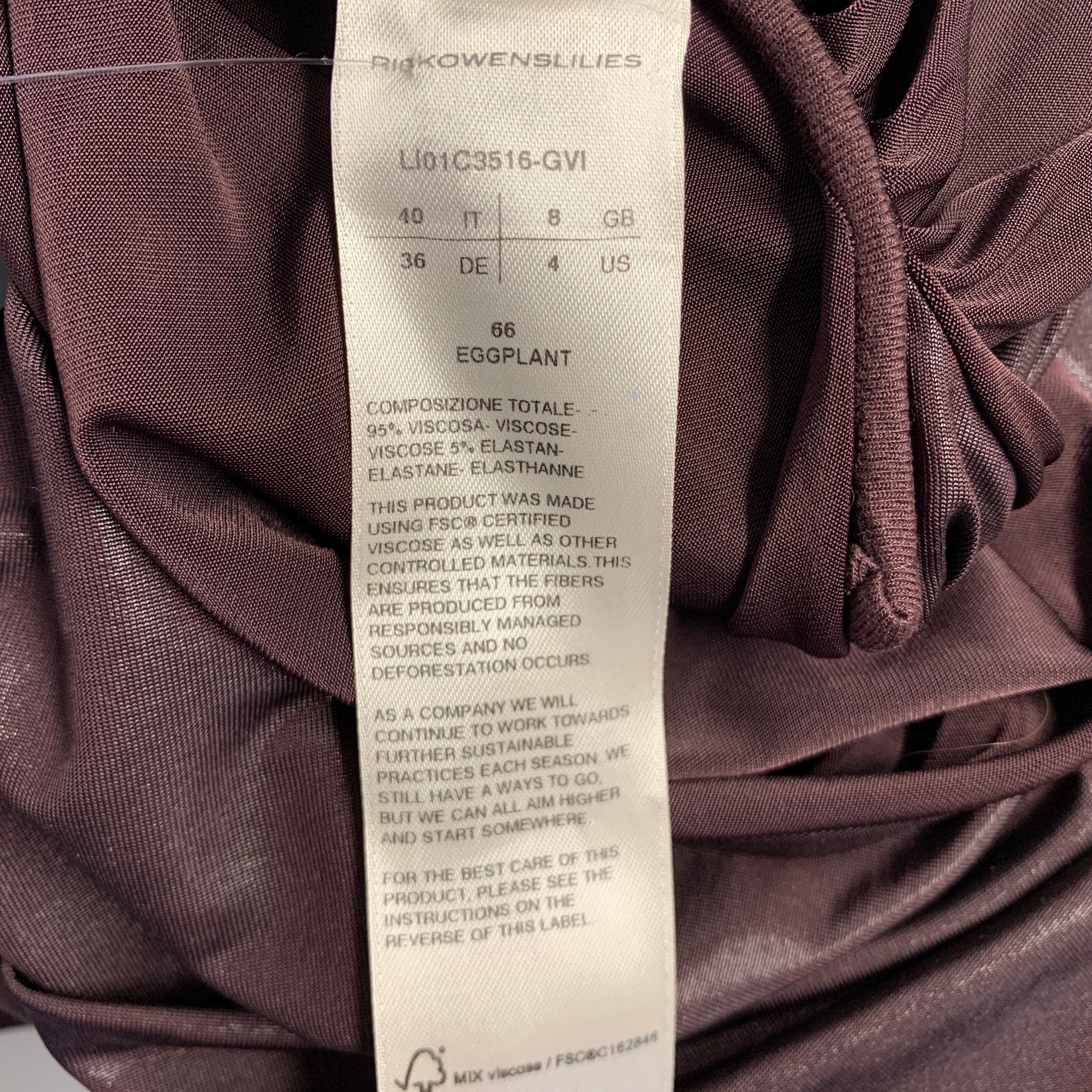 RICK OWENS Size 4 Purple Viscose Blend Draped One Shoulder Cocktail Dress - Image 6
