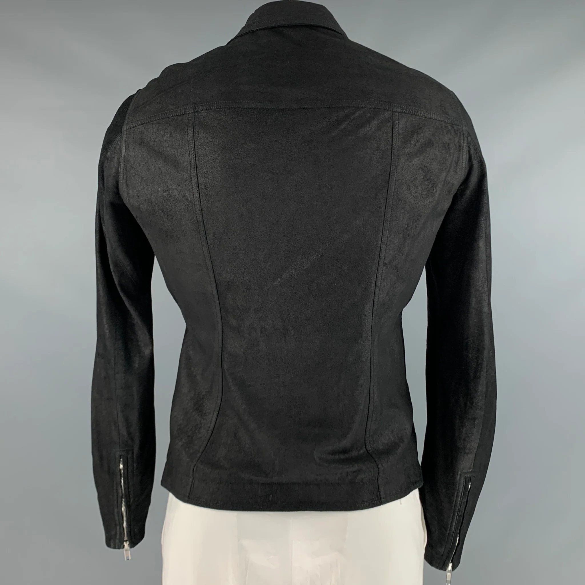 RICK OWENS Size 42 Black Leather Biker Jacket - Image 4