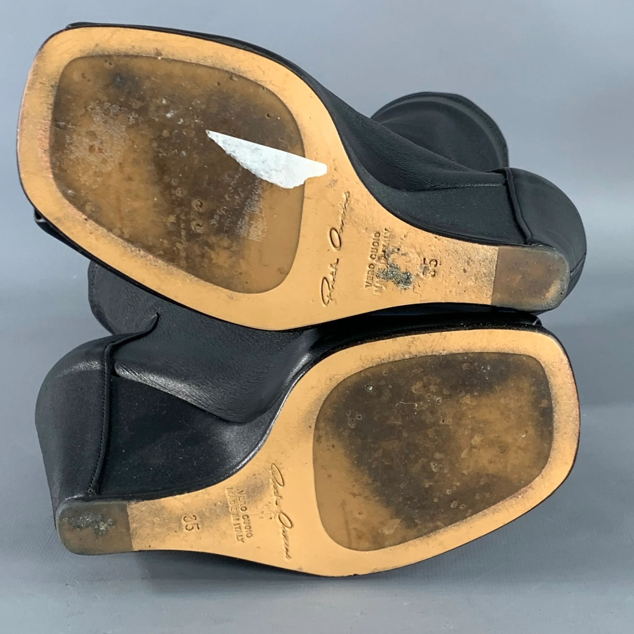 RICK OWENS Size 5 Black Lambskin Leather Open Toe Sock Wedge Boots - Image 6