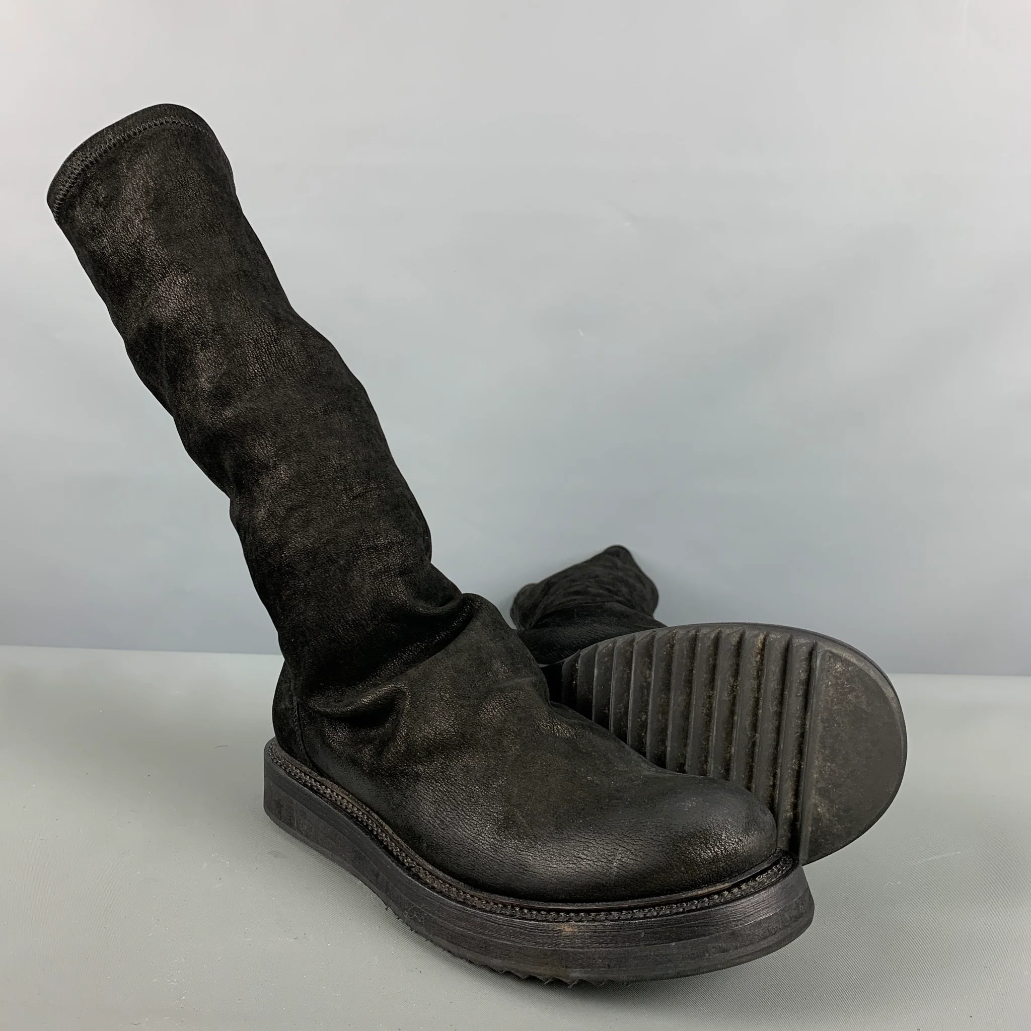 RICK OWENS Size 7 Black Leather Boots - Image 5