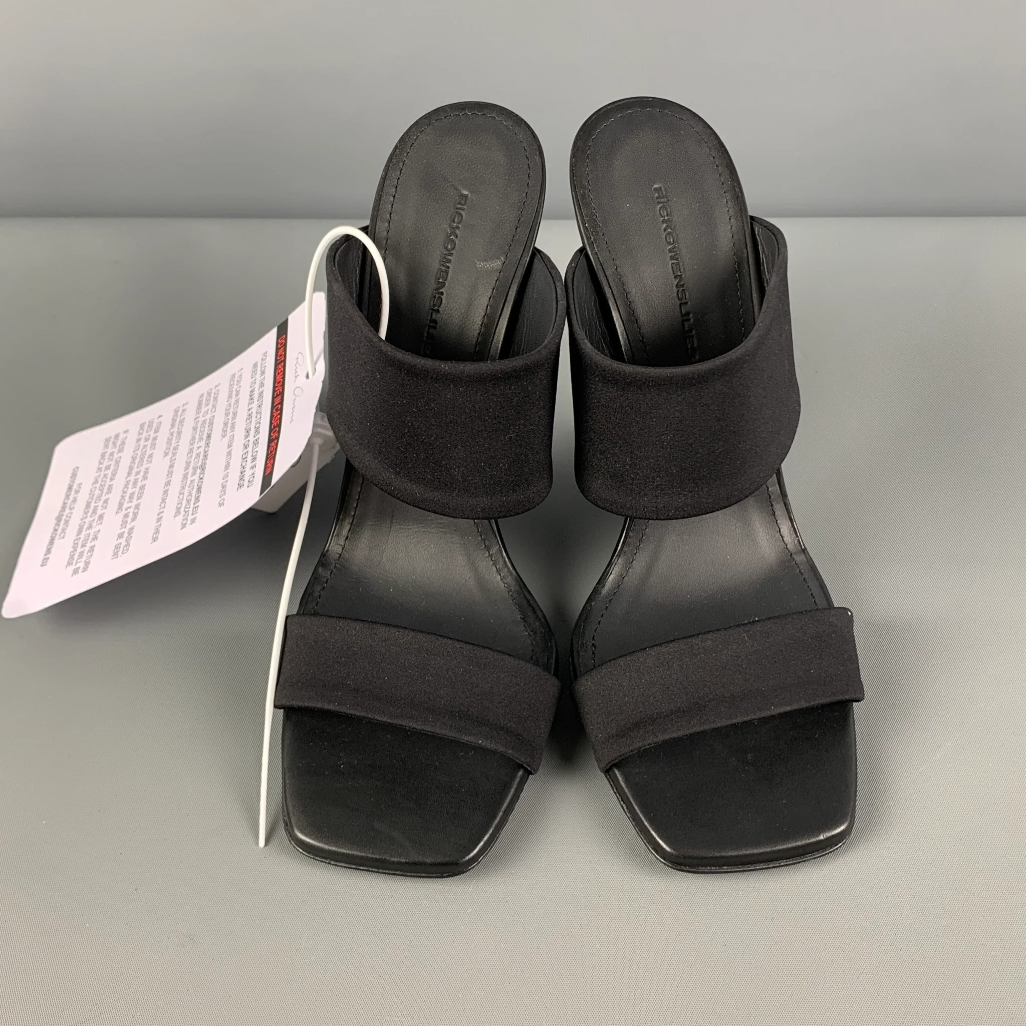 RICK OWENS Size 7 Black Nylon Curved Wedge Sandals - Image 4