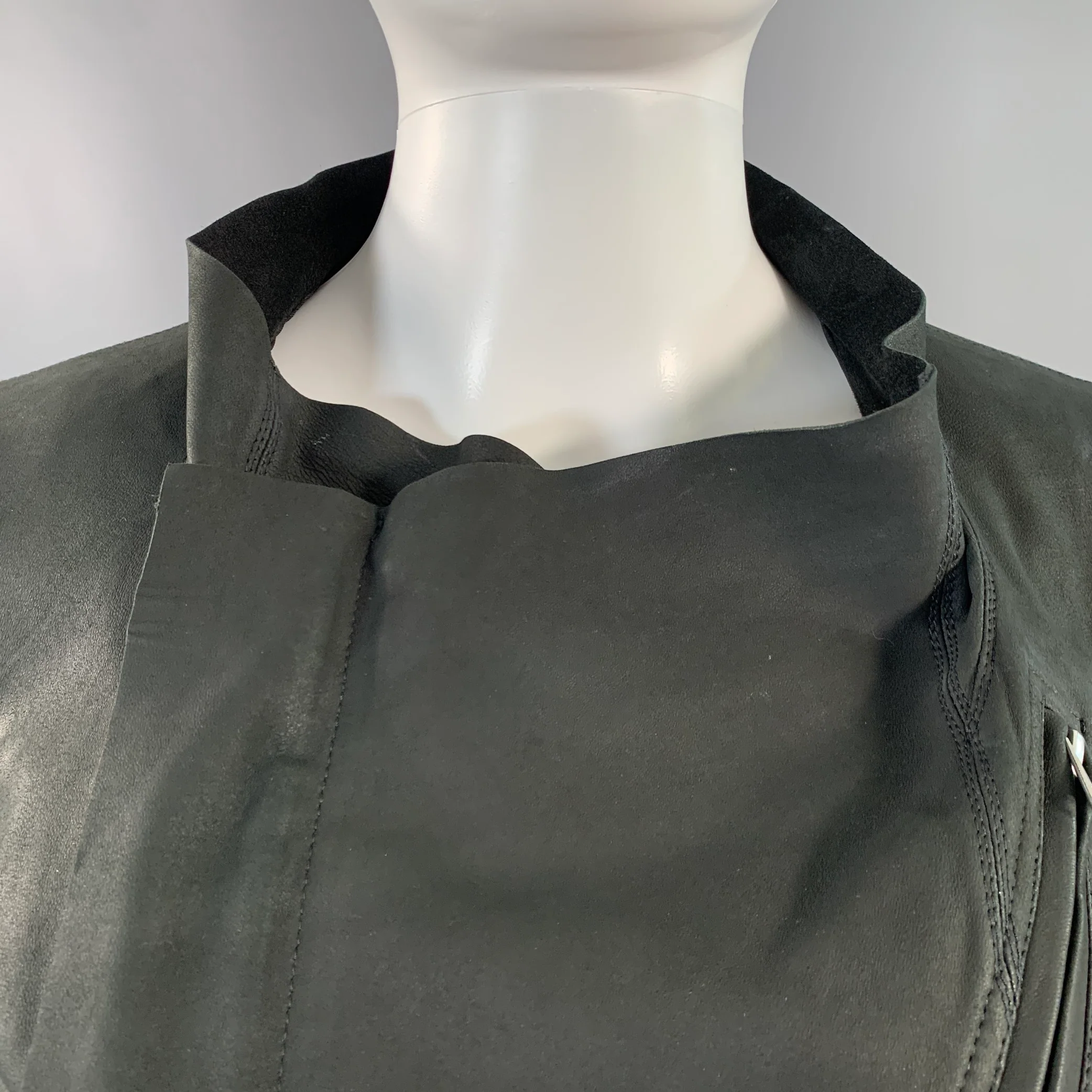 RICK OWENS Size 8 Black Lambskin Leather Biker Jacket - Image 9