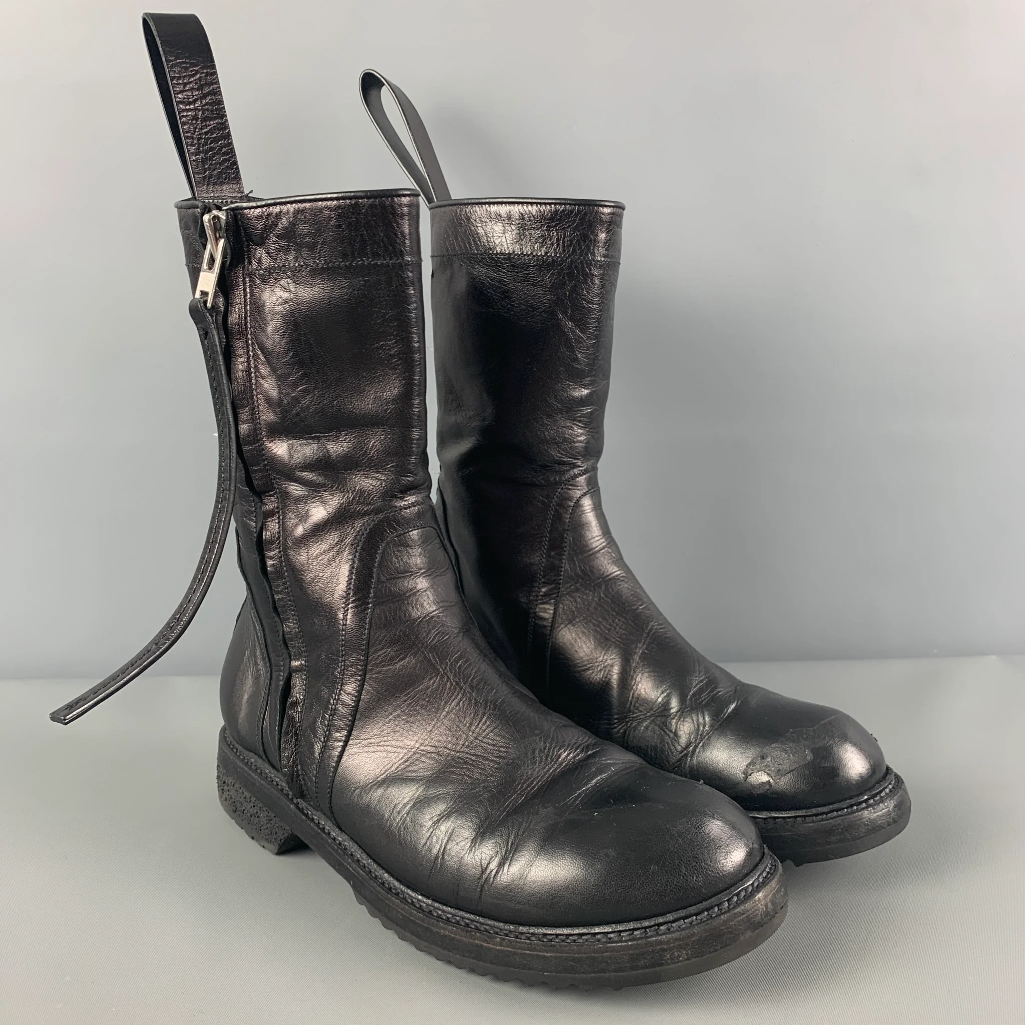 RICK OWENS Size 8 Black Leather Side Zipper Boots - Image 2