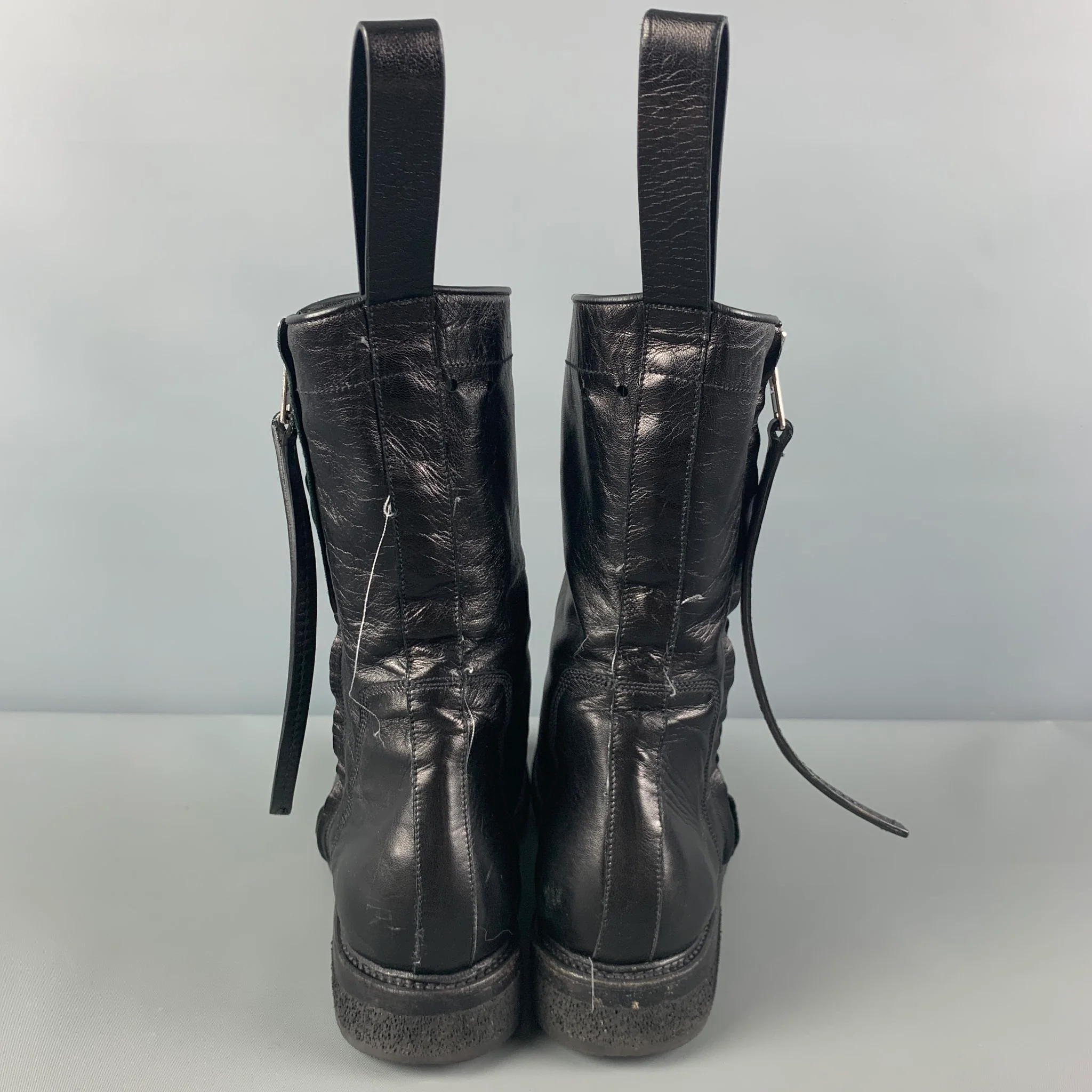 RICK OWENS Size 8 Black Leather Side Zipper Boots - Image 5