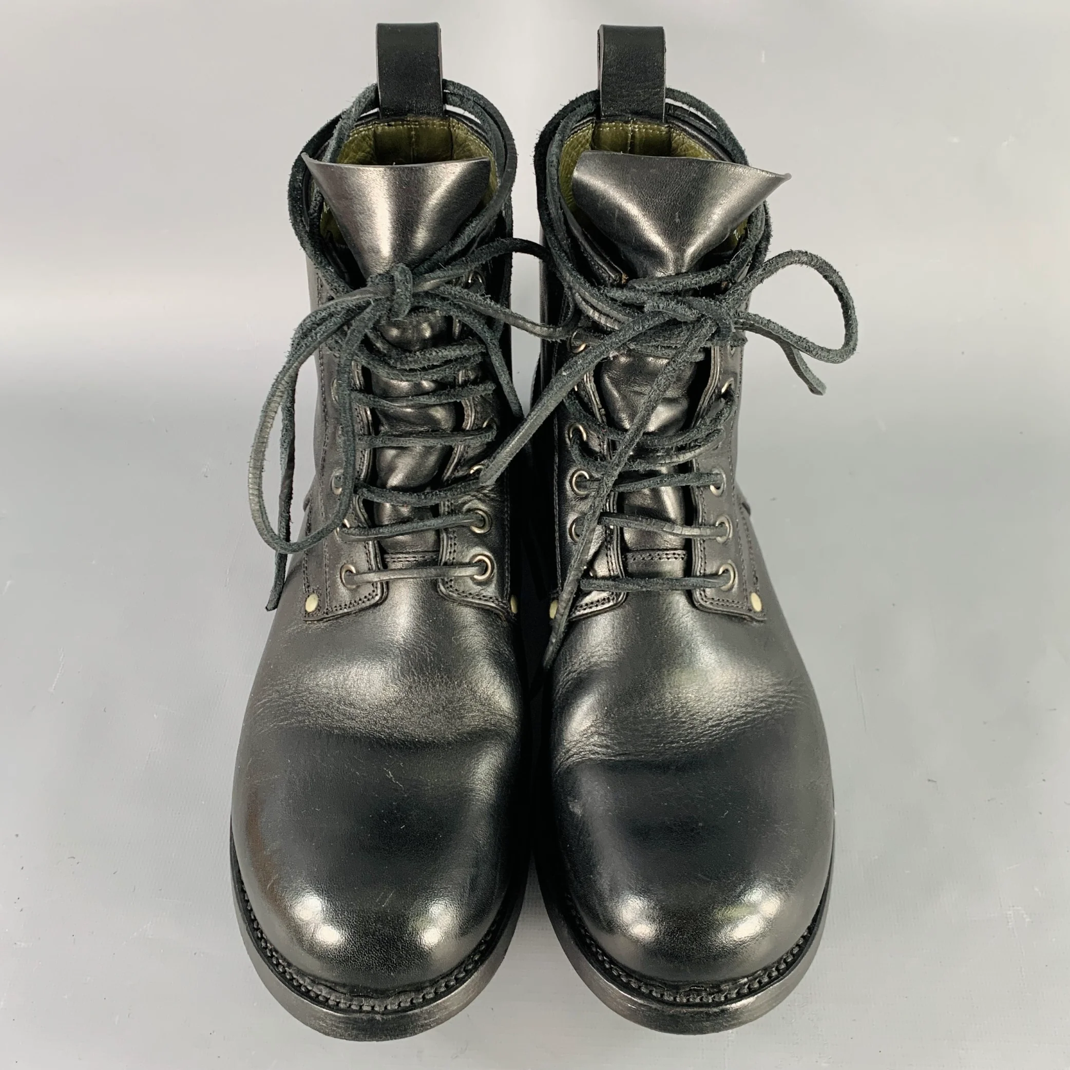 RICK OWENS Size 9.5 Black Leather Lace-Up Cop Boots - Image 4