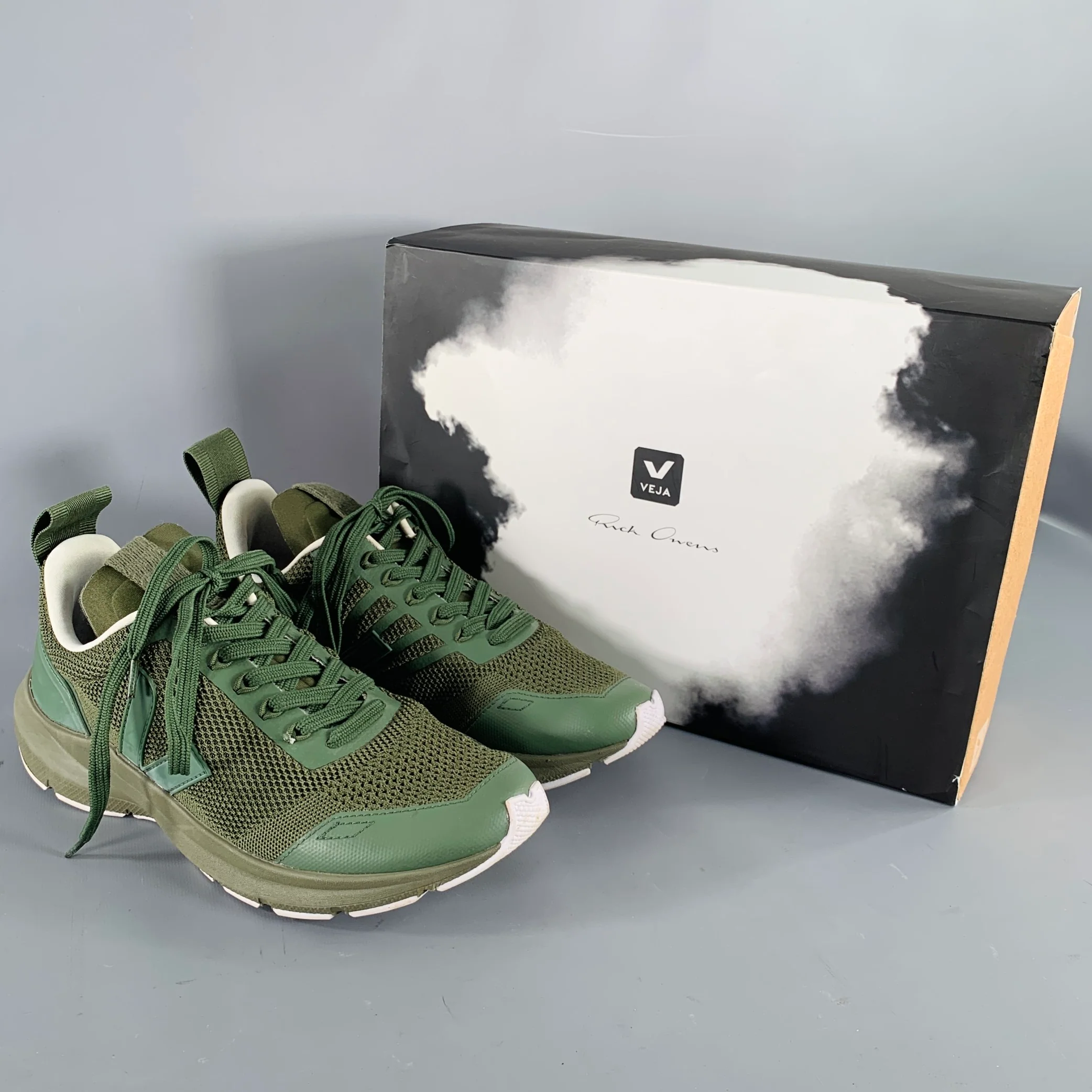 RICK OWENS Size 9 Green Mixed Materials Nylon Runner Sneakers - Image 9