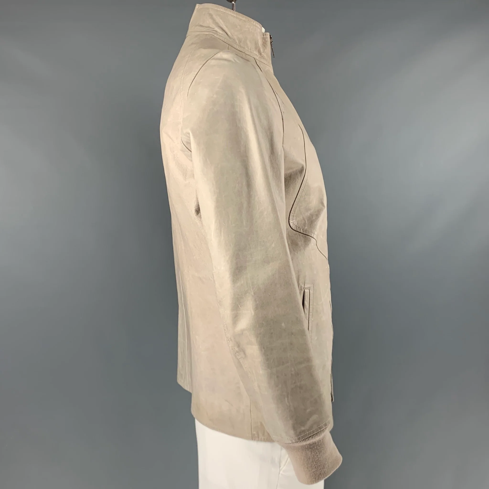 RICK OWENS Size L Grey Leather Zip Up Jacket - Image 3