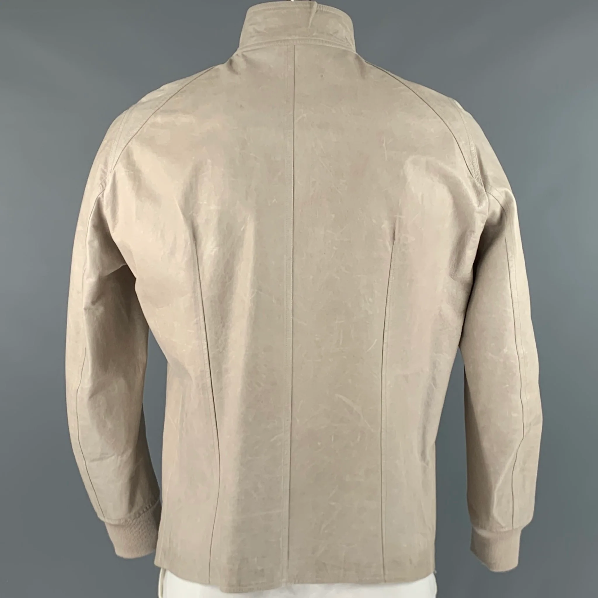 RICK OWENS Size L Grey Leather Zip Up Jacket - Image 4