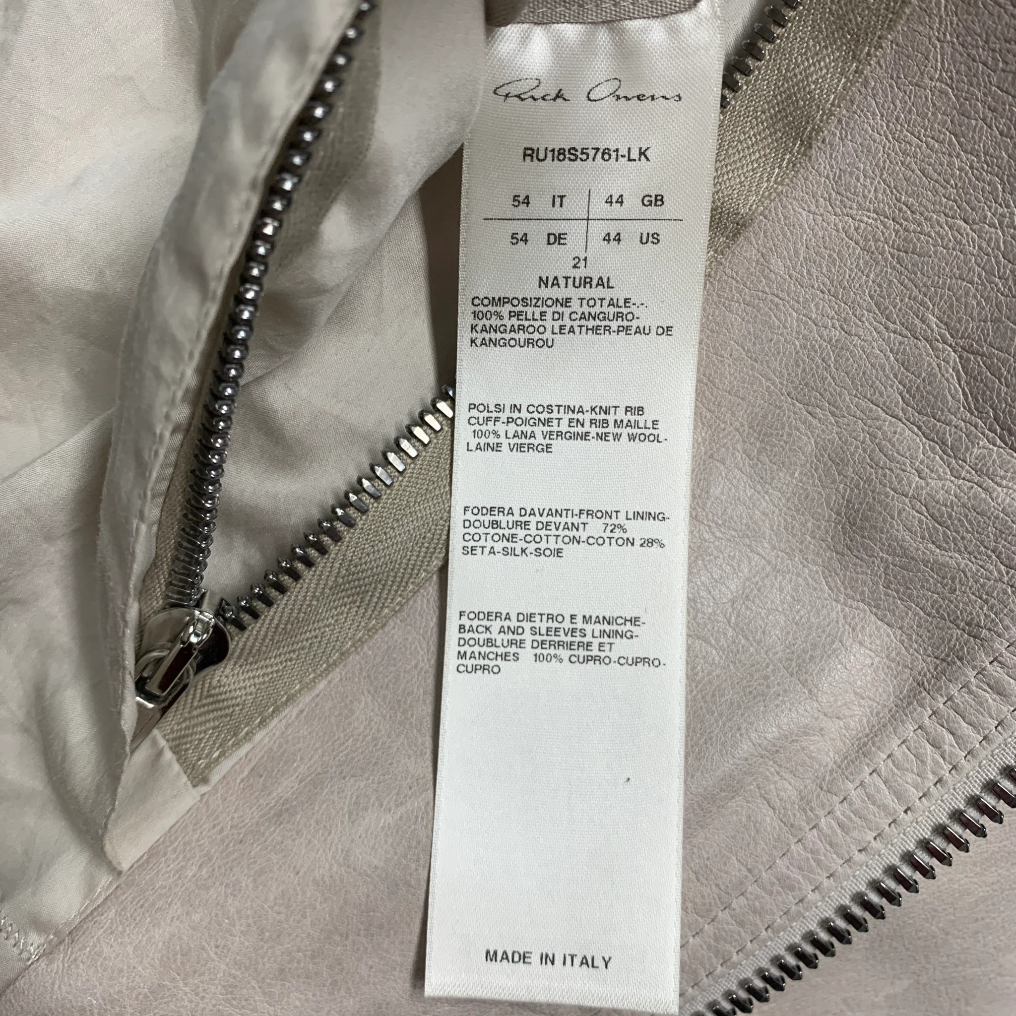 RICK OWENS Size L Grey Leather Zip Up Jacket - Image 9