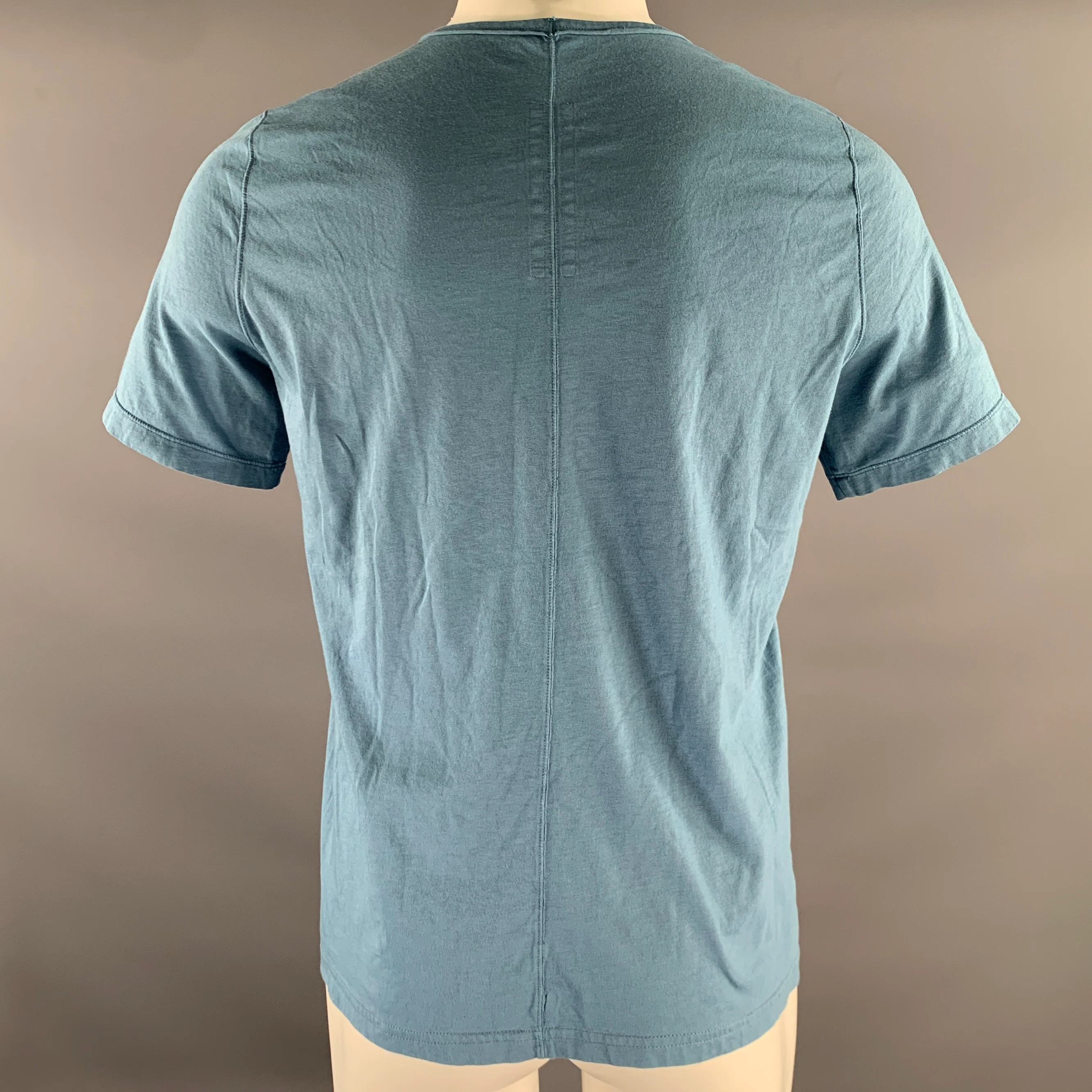 RICK OWENS Size M Blue Solid Cotton T-shirt - Image 4