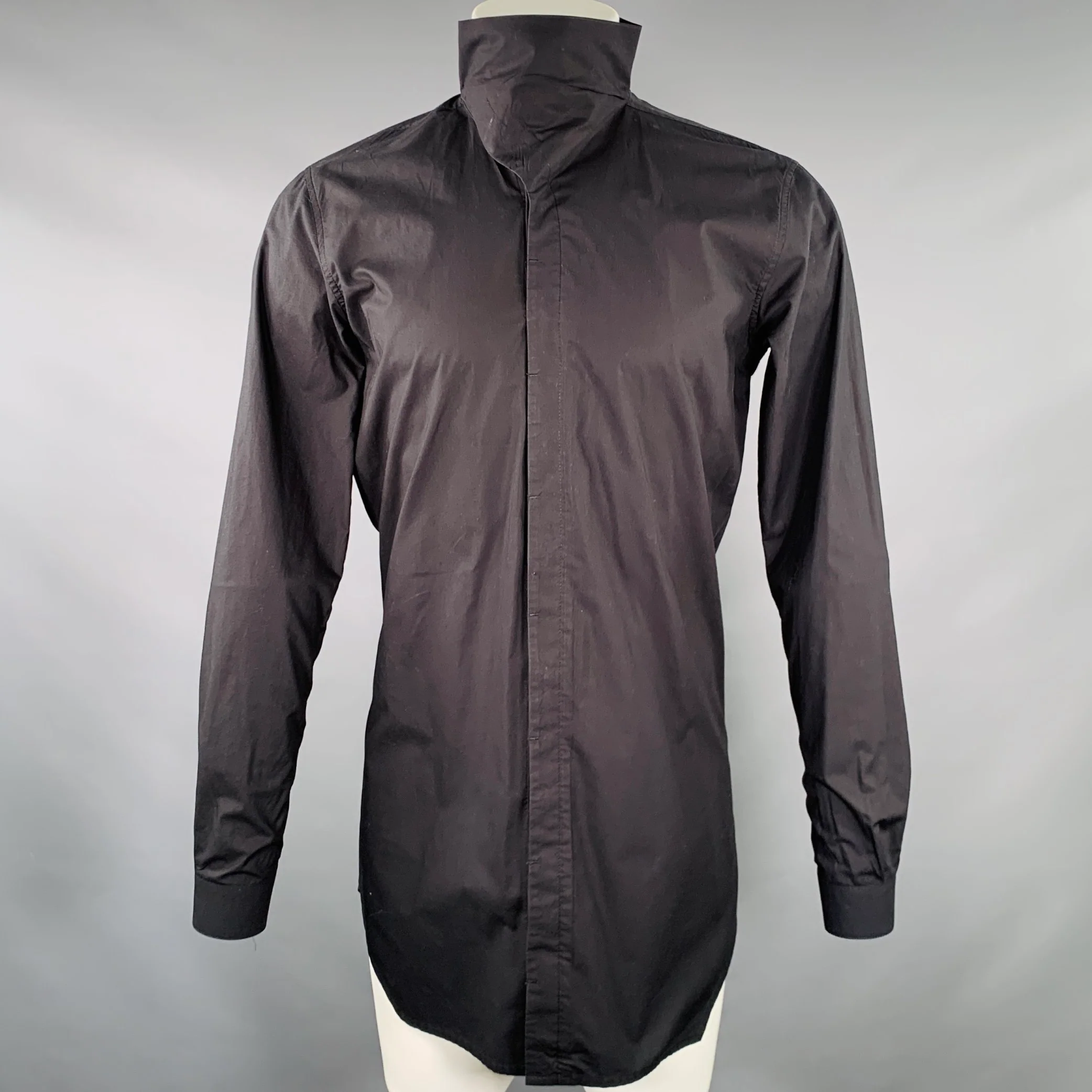 RICK OWENS SS14 Size M Vicious Black Cotton Long Sleeve Shirt