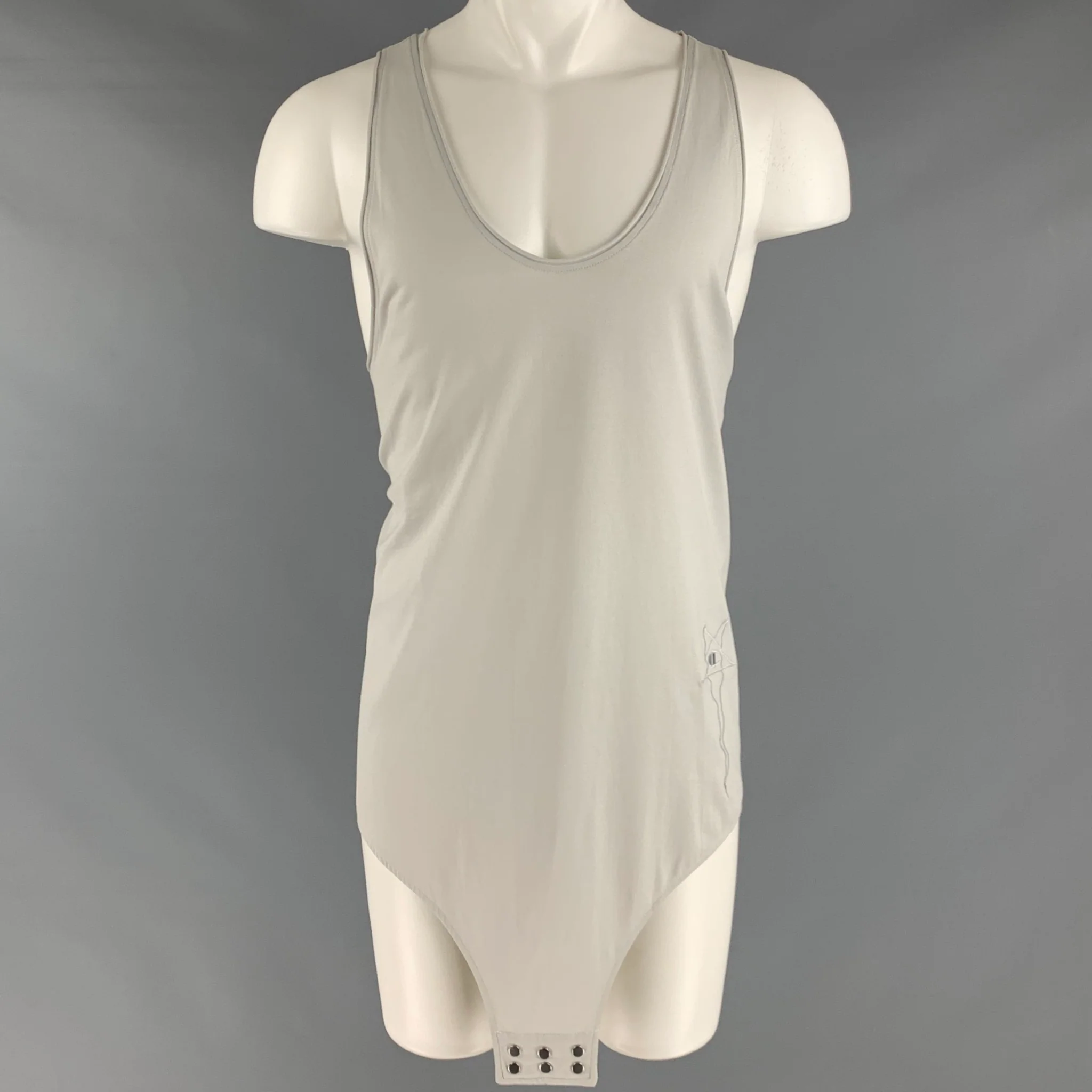 RICK OWENS x CHAMPION Size XXL Grey Embroidery Cotton Snaps Tank Top Bodysuit