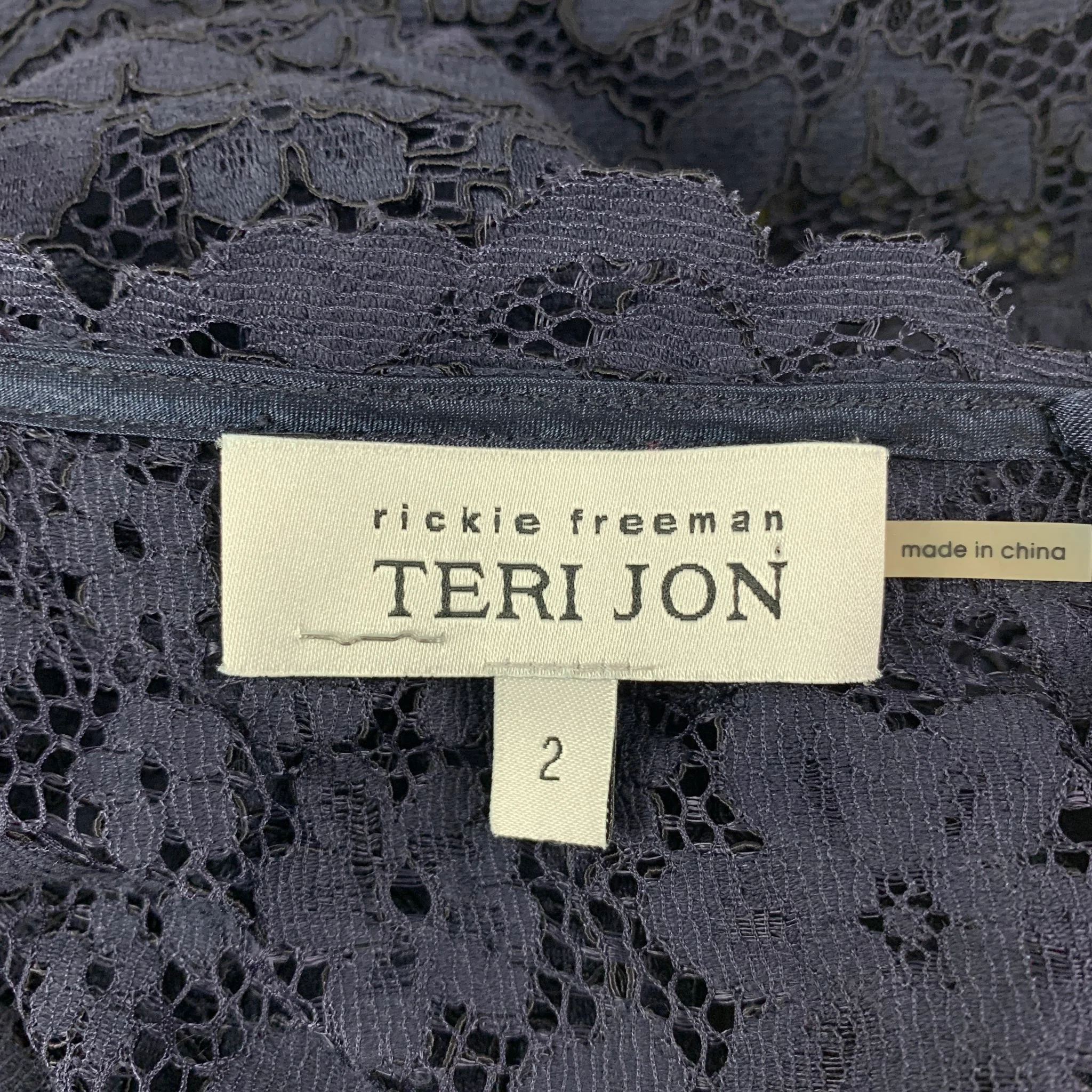 RICKIE FREEMAN for TERI JON Size 2 Navy Cotton Blend Short Sleeve Cocktail Dress - Image 7