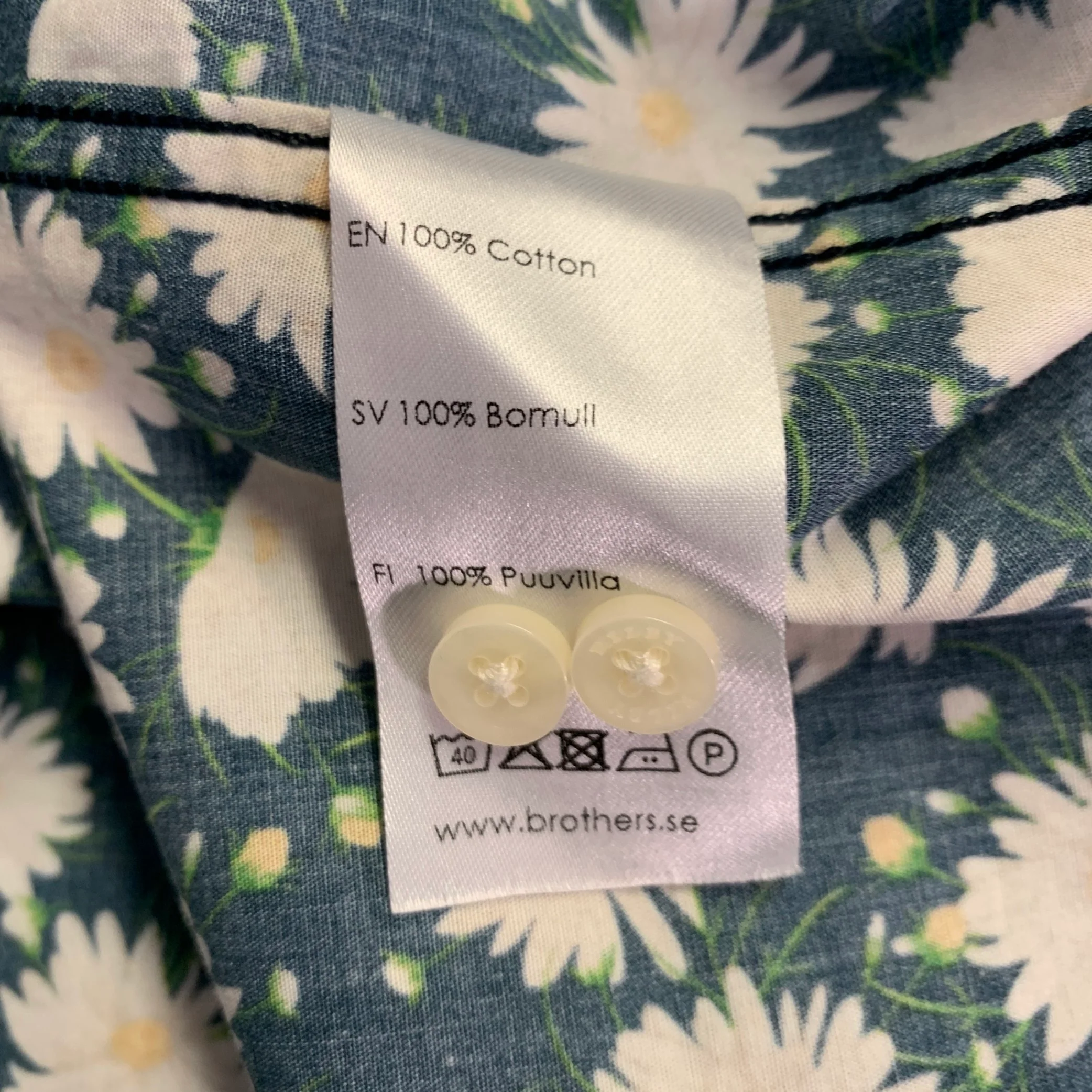 RILEY Size L Navy White Floral Cotton Spread Collar Short Sleeve Shirt - Image 6