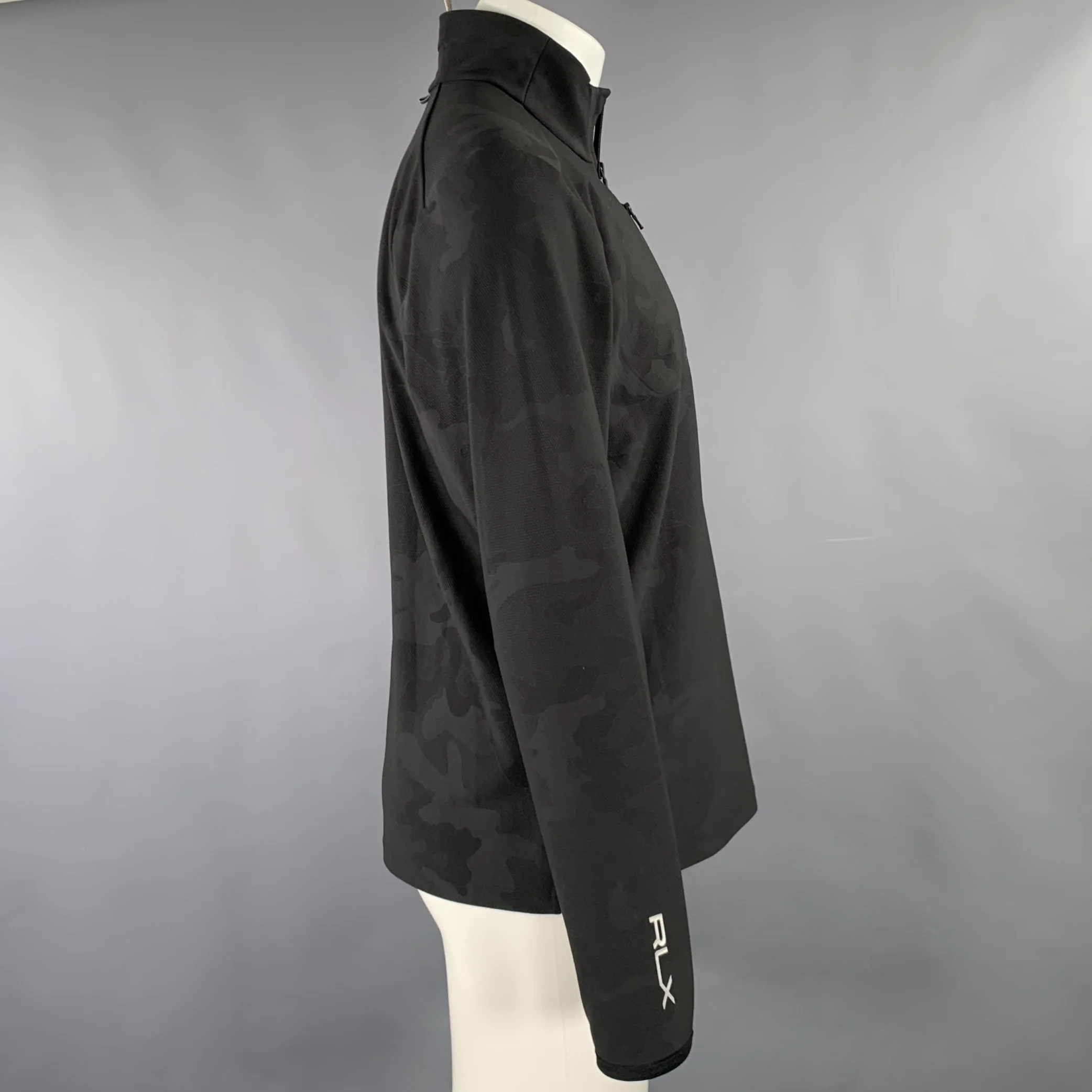 RLX by RALPH LAUREN Size M Black Camouflage Stretchy Half Zip Jacket - Image 2