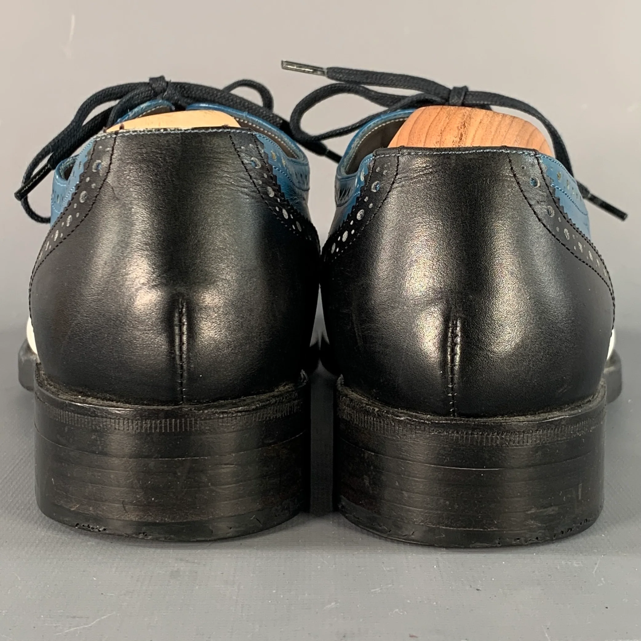 ROBERT CLERGERIE Size 9 Black White Blue Leather Perforated Spectator Lace-Up Shoes - Image 4