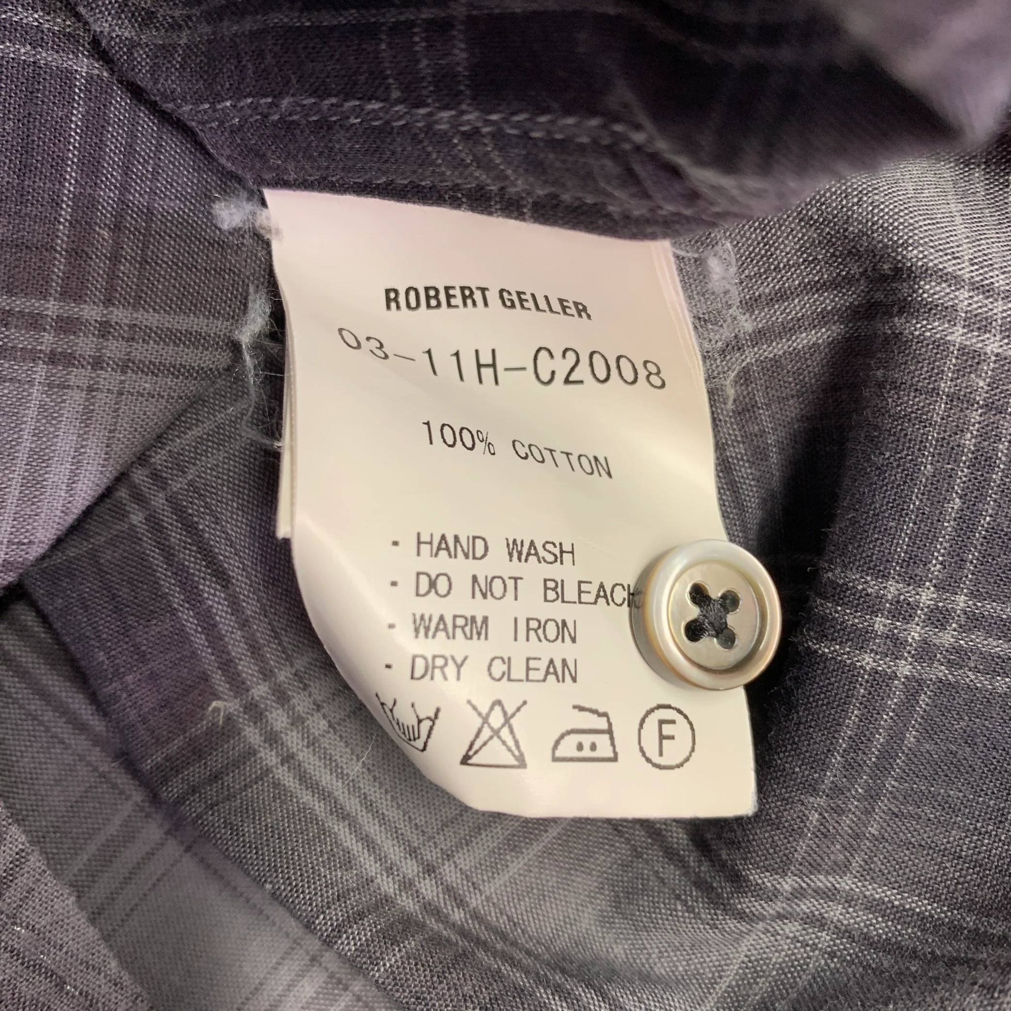ROBERT GELLER Size S Grey Charcoal Plaid Cotton Spread Collar Long Sleeve Shirt - Image 6