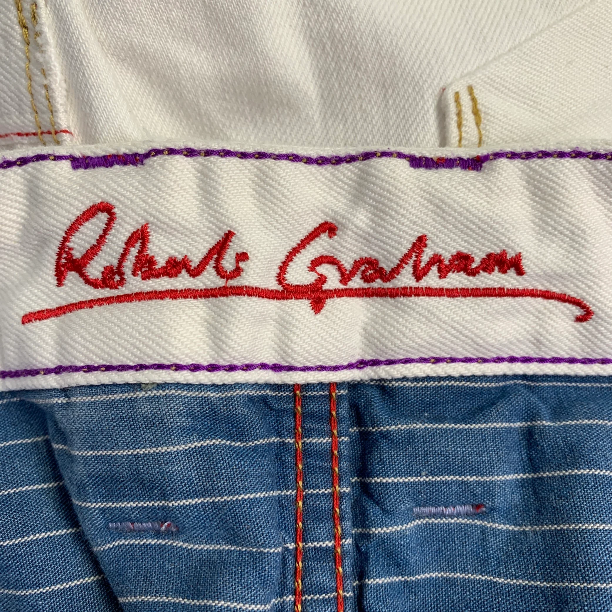ROBERT GRAHAM Size 36 White Contrast Stitch Cotton Straight Distressed Jeans - Image 6
