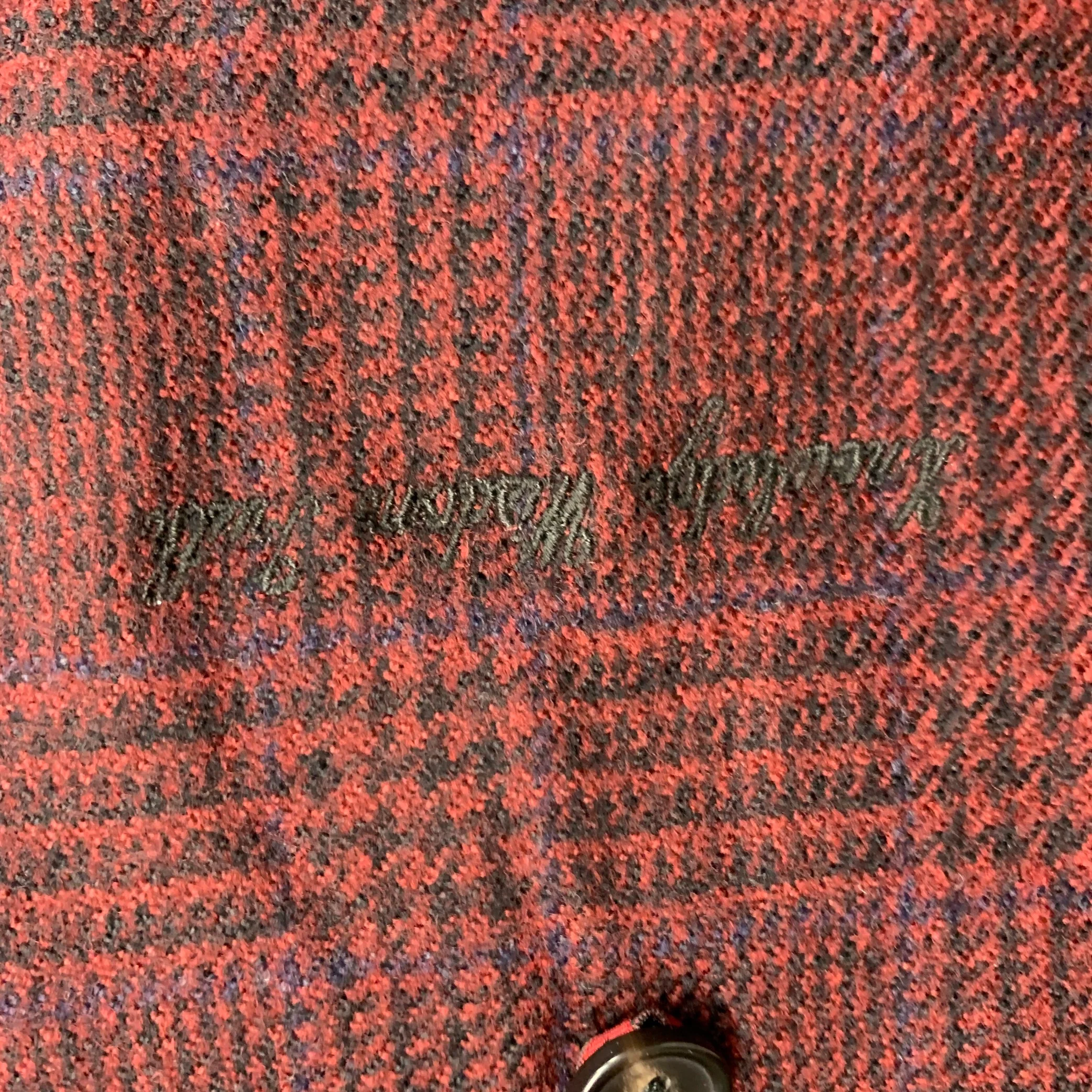 ROBERT GRAHAM Size 44 Burgundy Black Plaid Wool Notch Lapel Sport Coat - Image 8