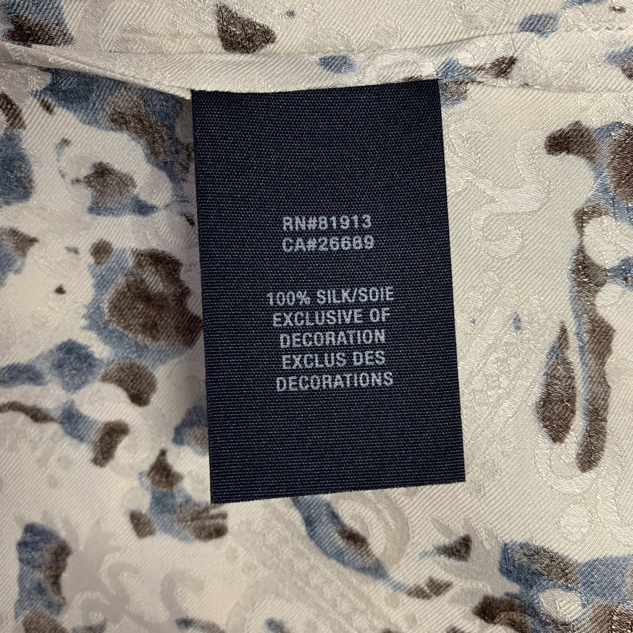 ROBERT GRAHAM Size L Beige Blue & Black Print Silk Button Up Short Sleeve Shirt - Image 6