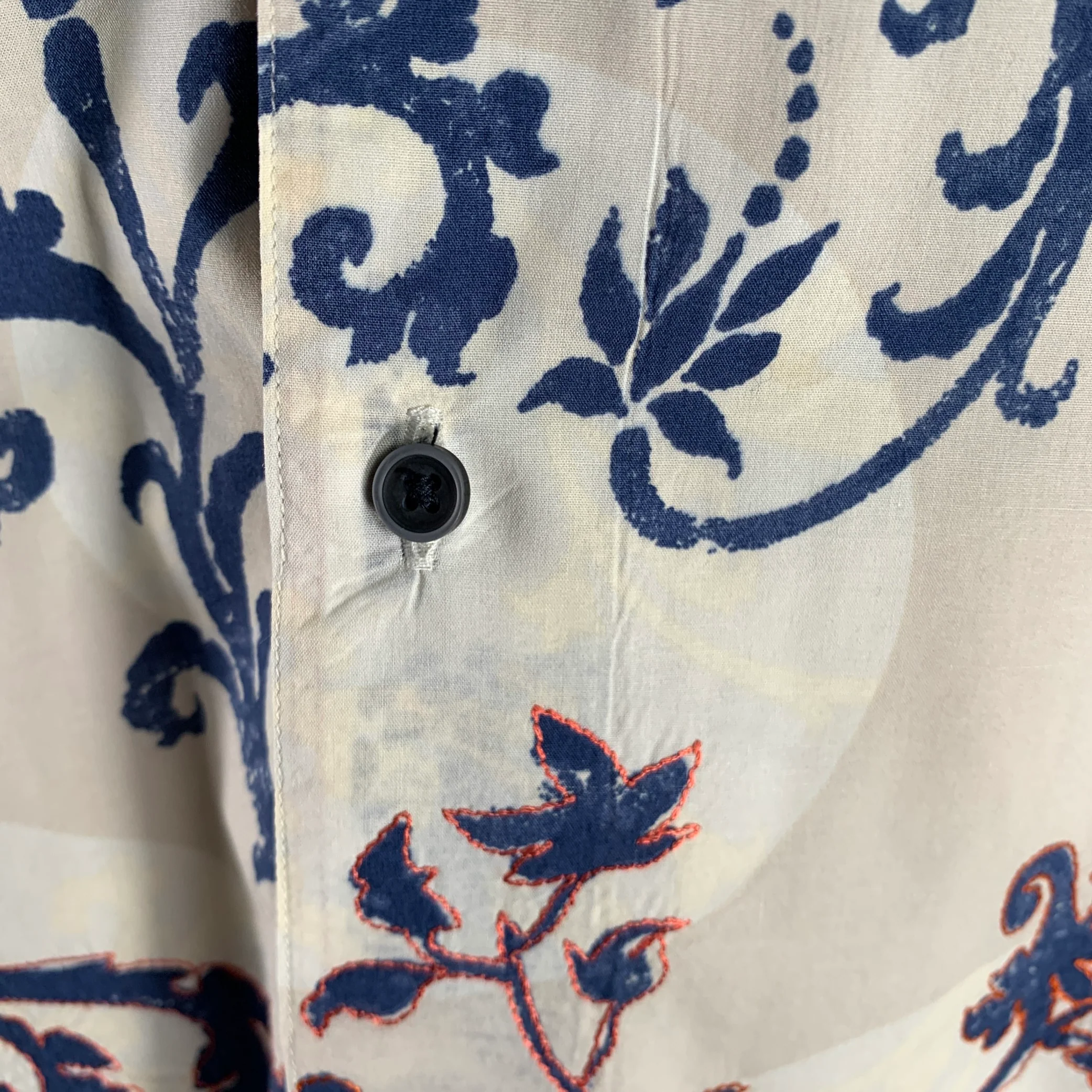 ROBERT GRAHAM Size L Beige Navy Print Cotton Button Up Long Sleeve Shirt - Image 6