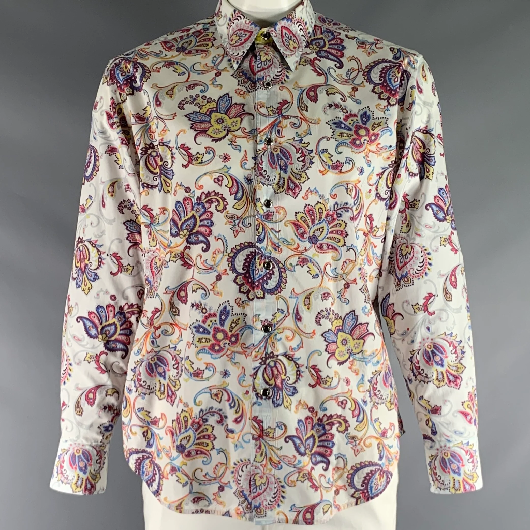 ROBERT GRAHAM Size L Black & White Multi-Color Print Cotton Long Sleeve Shirt