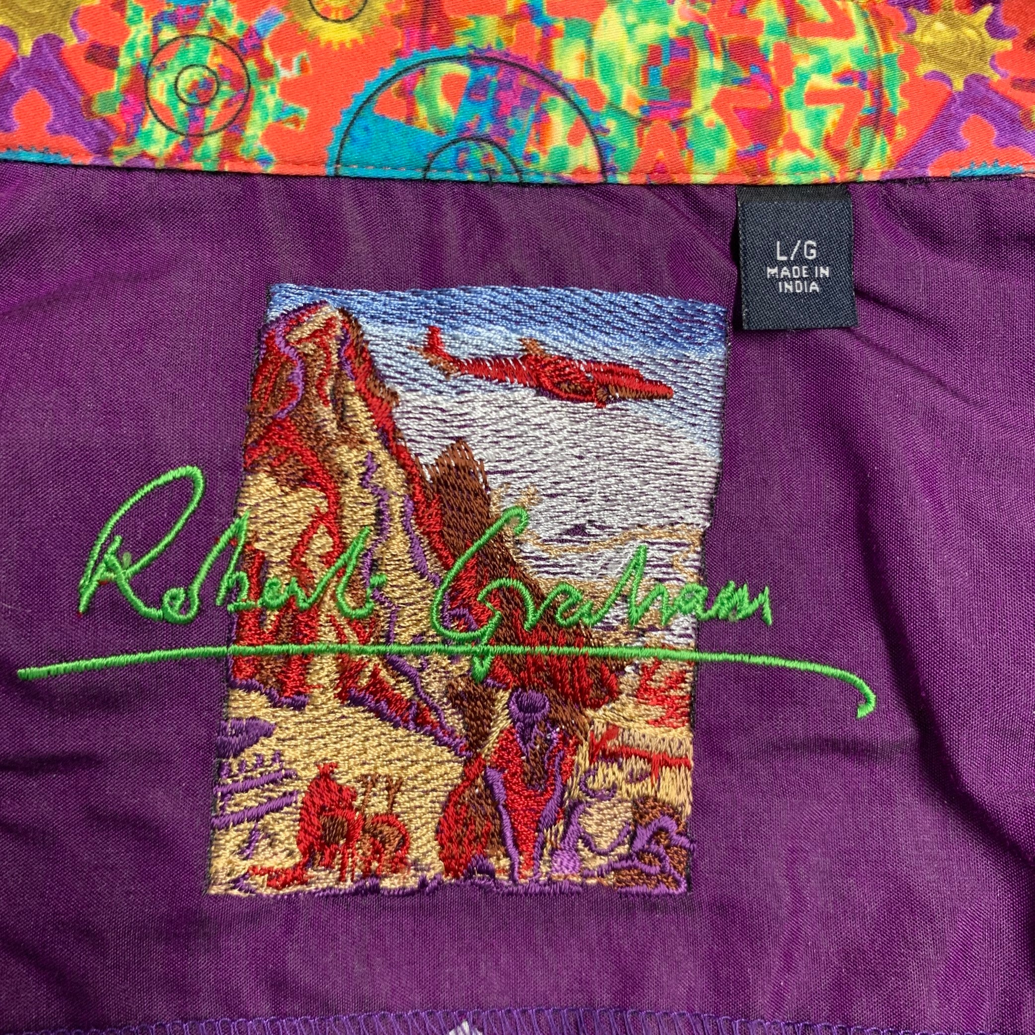 ROBERT GRAHAM Size L Black White Orange Applique Cotton Long Sleeve Shirt - Image 7