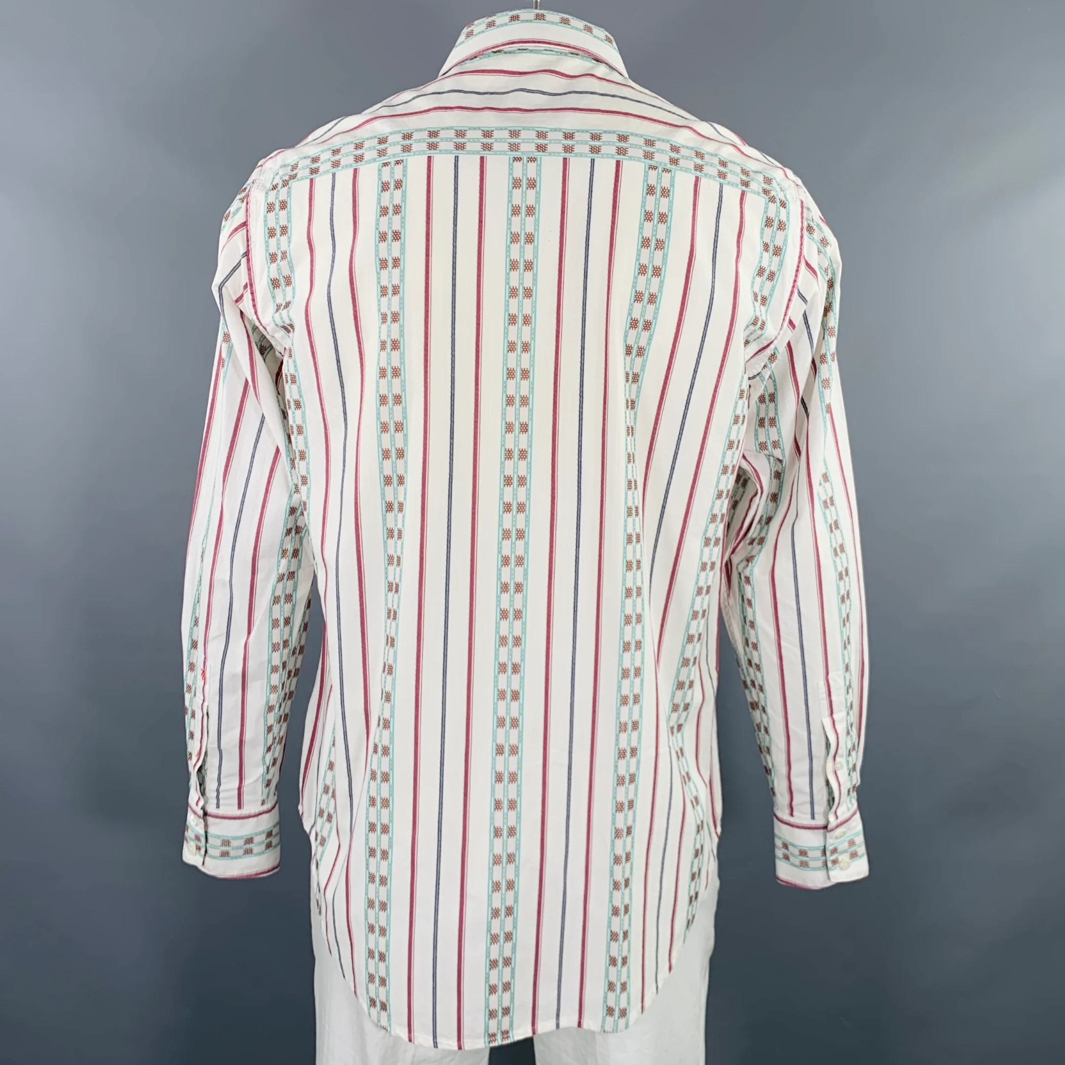 ROBERT GRAHAM Size L Cream Burgundy Stripe Cotton Button Up Long Sleeve Shirt - Image 4