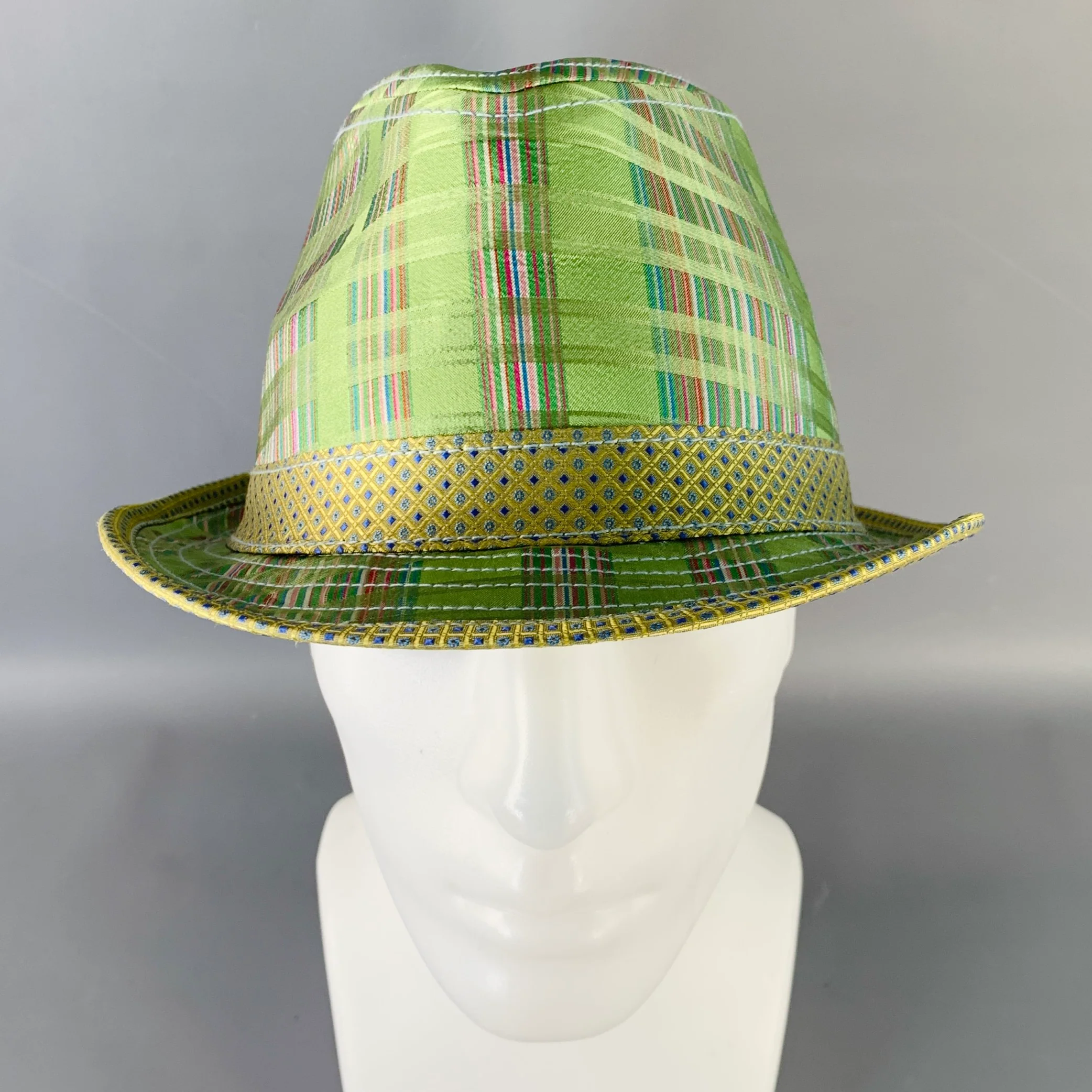 ROBERT GRAHAM Size L Green Plaid Silk Trilby Fedora - Image 3
