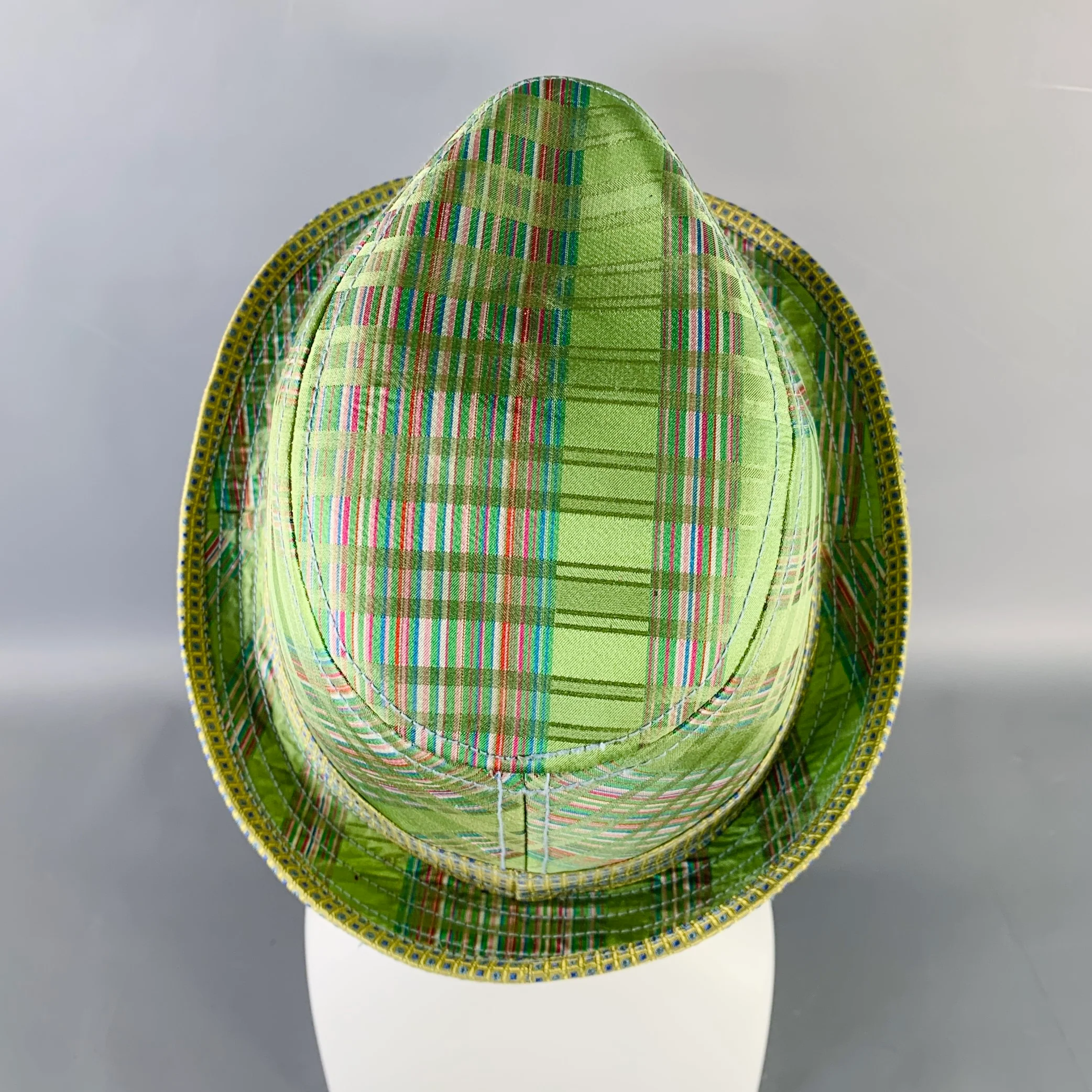 ROBERT GRAHAM Size L Green Plaid Silk Trilby Fedora - Image 4
