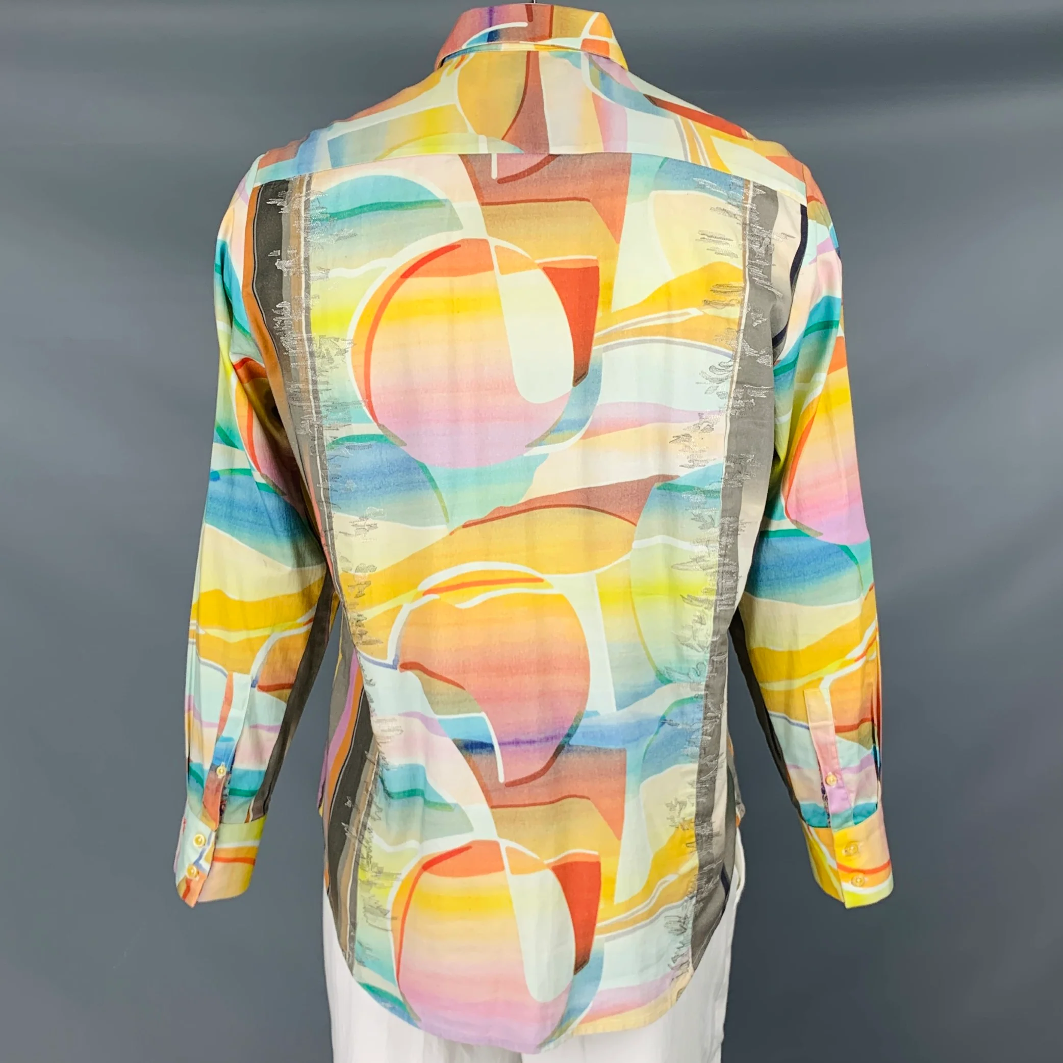 ROBERT GRAHAM Size L Multi Color Abstract Art Print Cotton Long Sleeve Shirt - Image 4