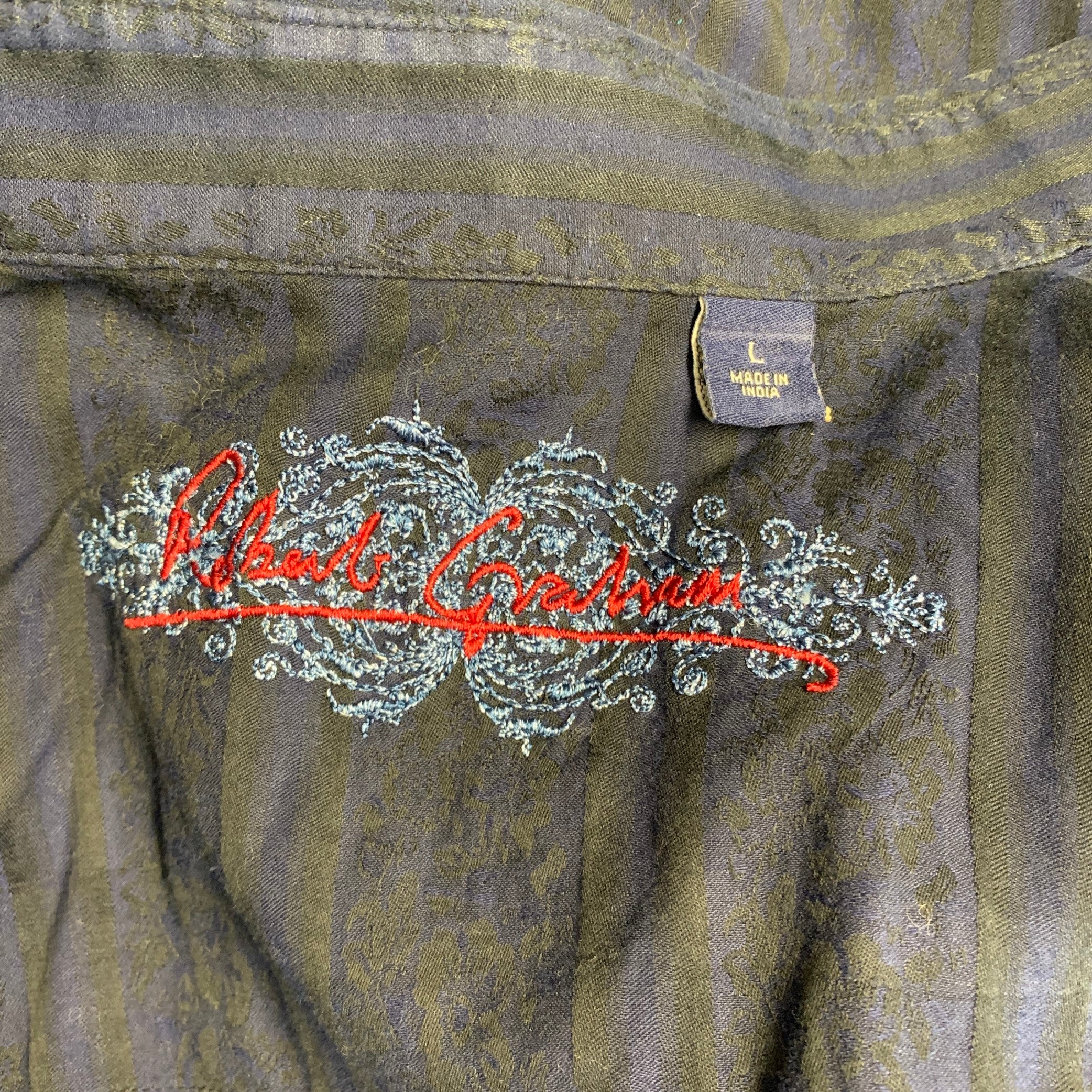 ROBERT GRAHAM Size L Navy Black Stripe Cotton French Cuff Long Sleeve Shirt - Image 6