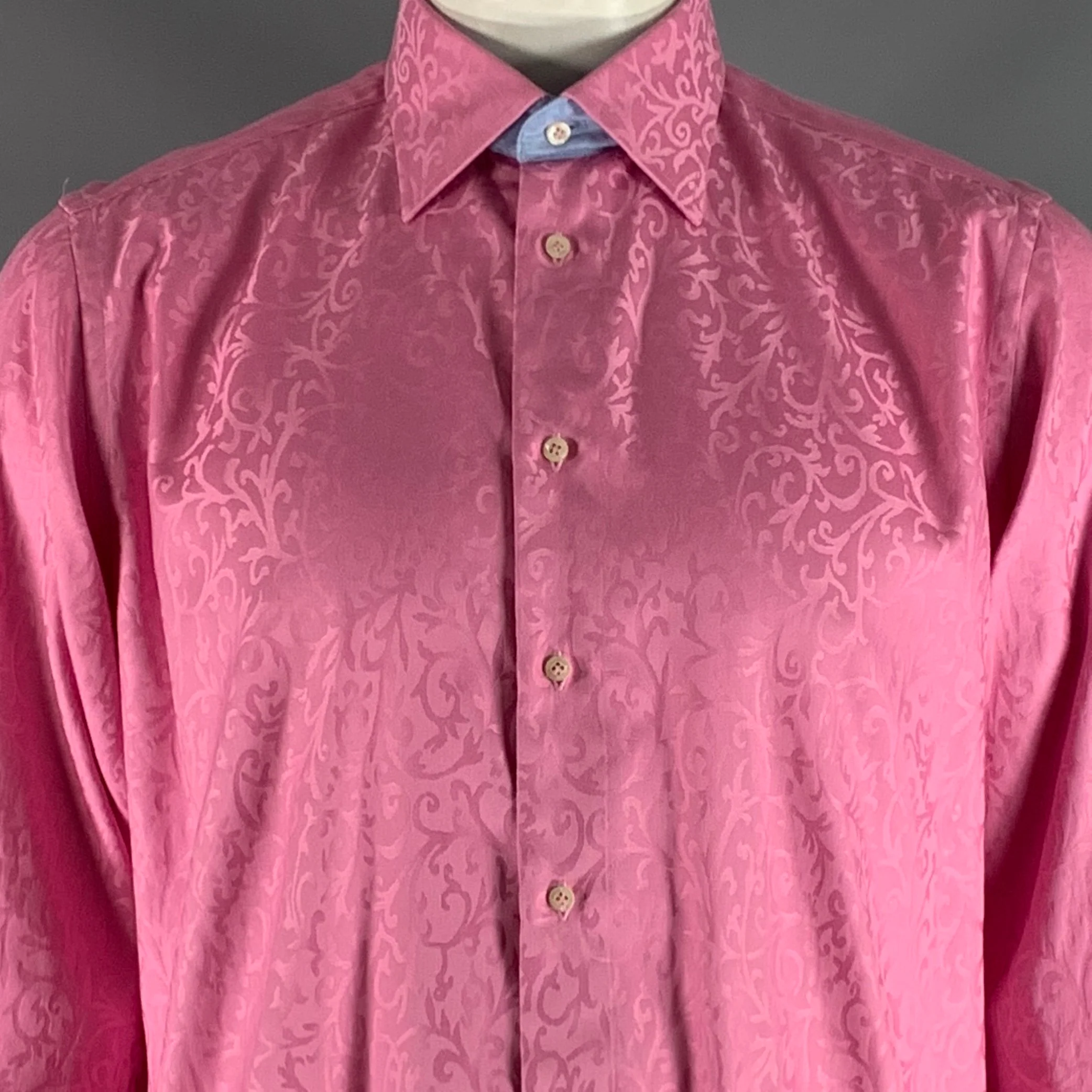 ROBERT GRAHAM Size L Pink Jacquard Cotton Button Up Long Sleeve Shirt - Image 2
