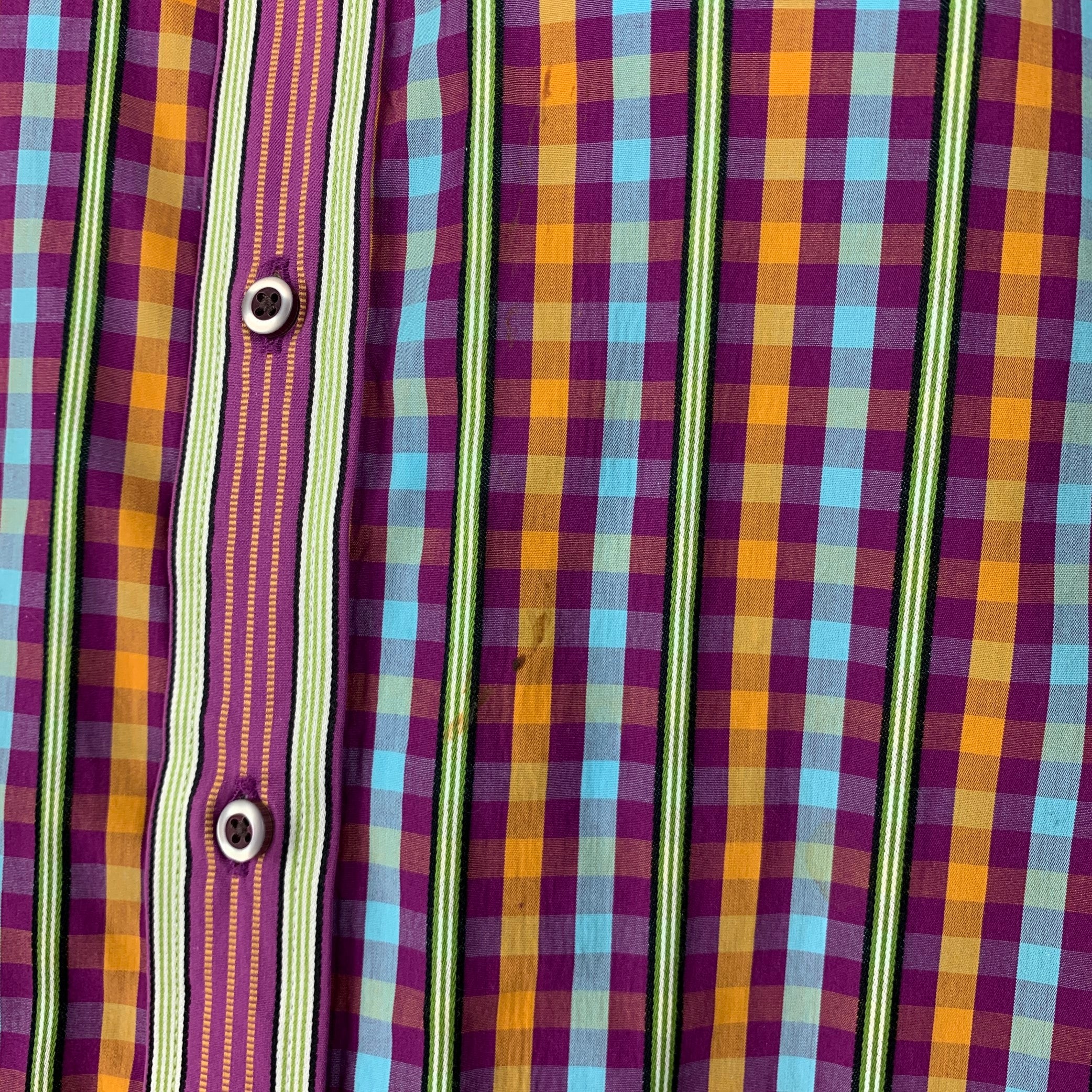 ROBERT GRAHAM Size L Purple Blue Orange Checkered Cotton Long Sleeve Shirt - Image 5