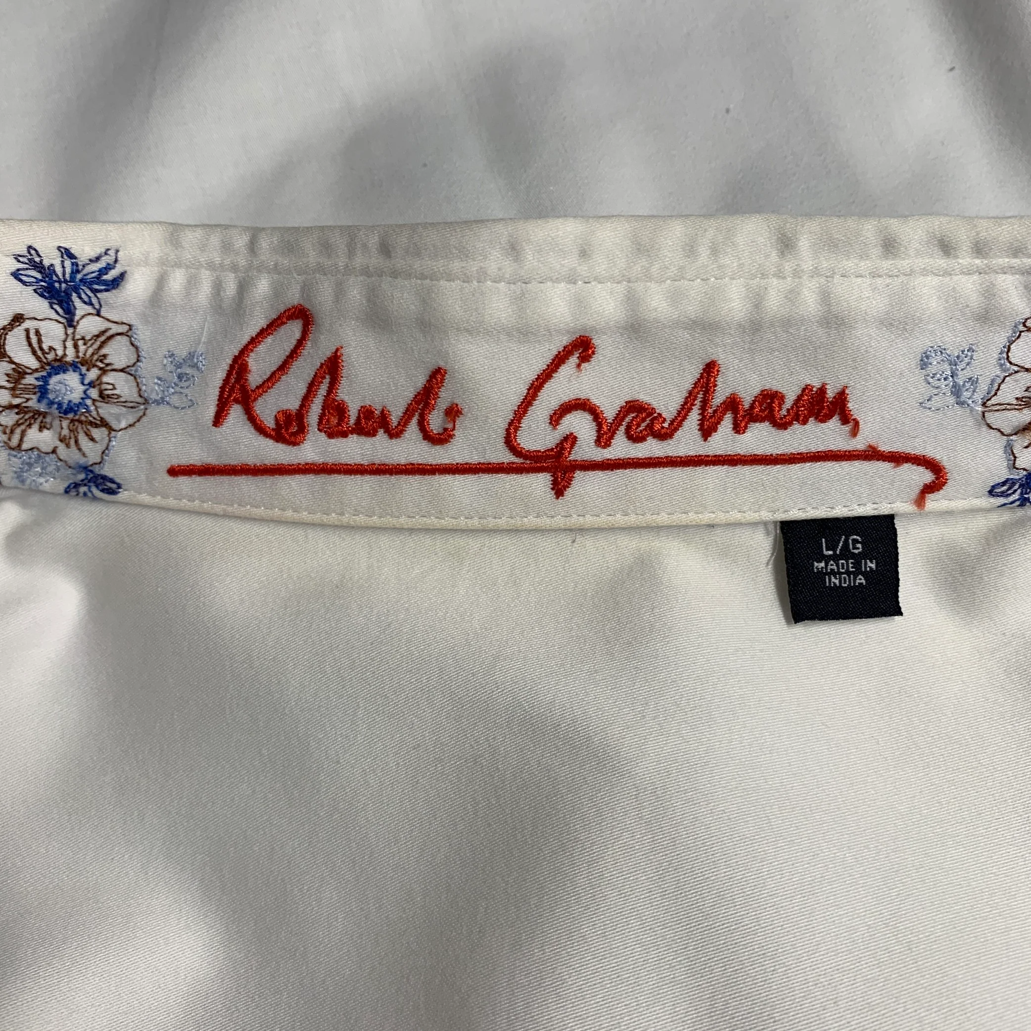 ROBERT GRAHAM Size L White Blue Floral Cotton Button Up Long Sleeve Shirt - Image 5