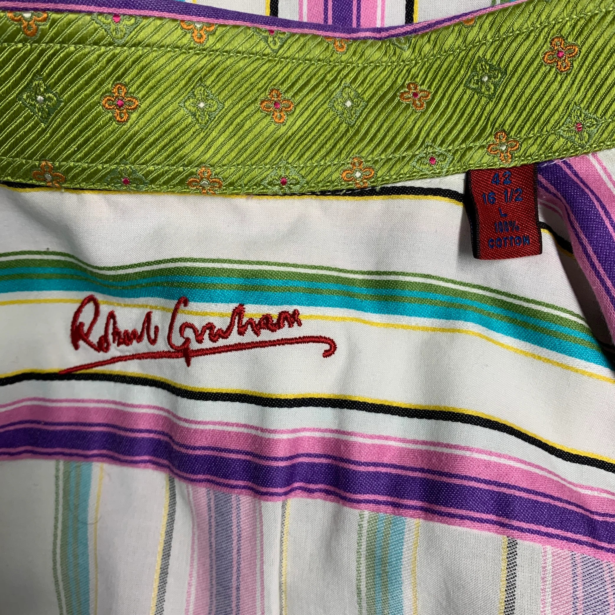ROBERT GRAHAM Size L White Multi Color Stripe Cotton Button Up Long Sleeve Shirt - Image 5