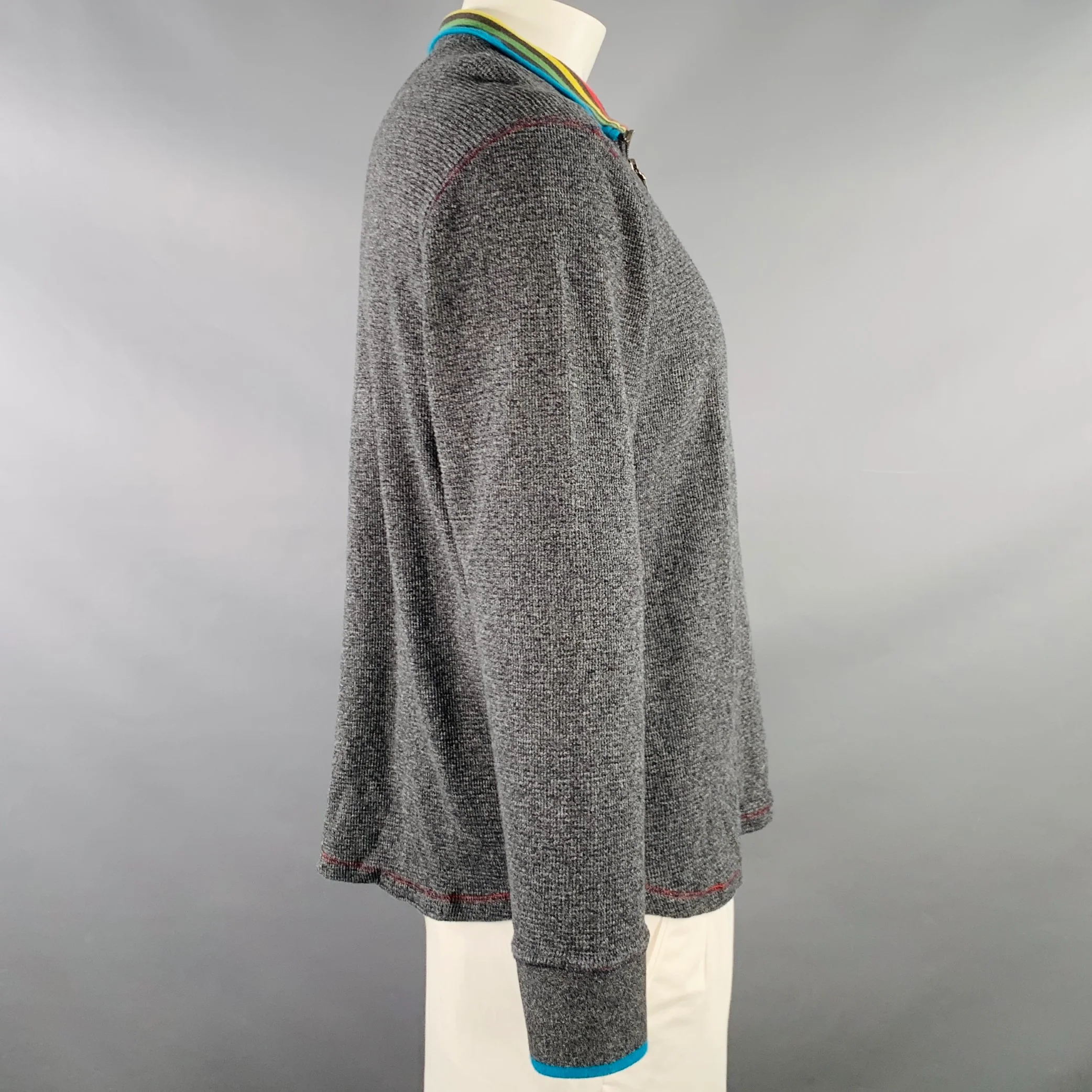 ROBERT GRAHAM Size XL Blue Charcoal Waffle Knit Cotton Half Zip Sweater - Image 2