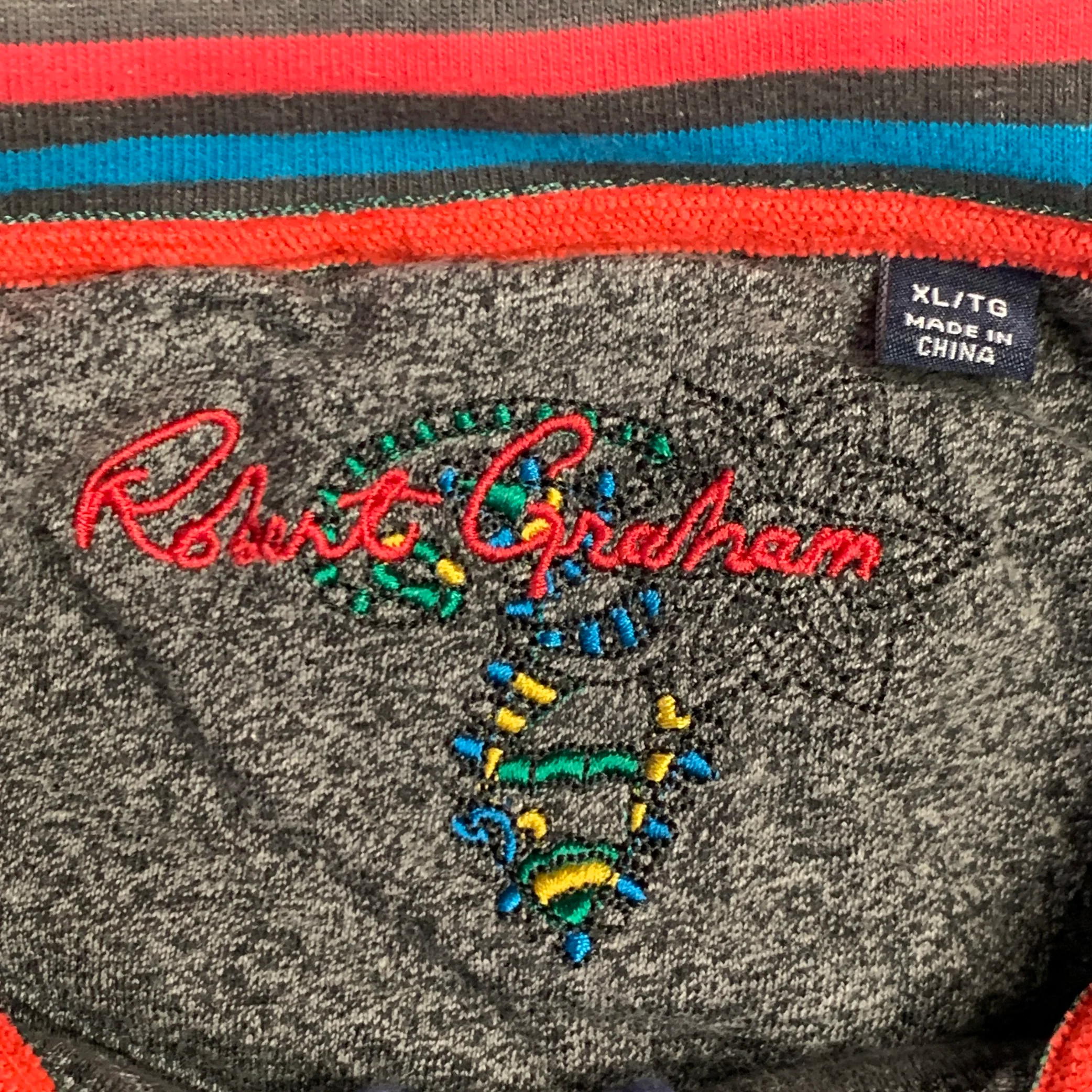 ROBERT GRAHAM Size XL Blue Charcoal Waffle Knit Cotton Half Zip Sweater - Image 4