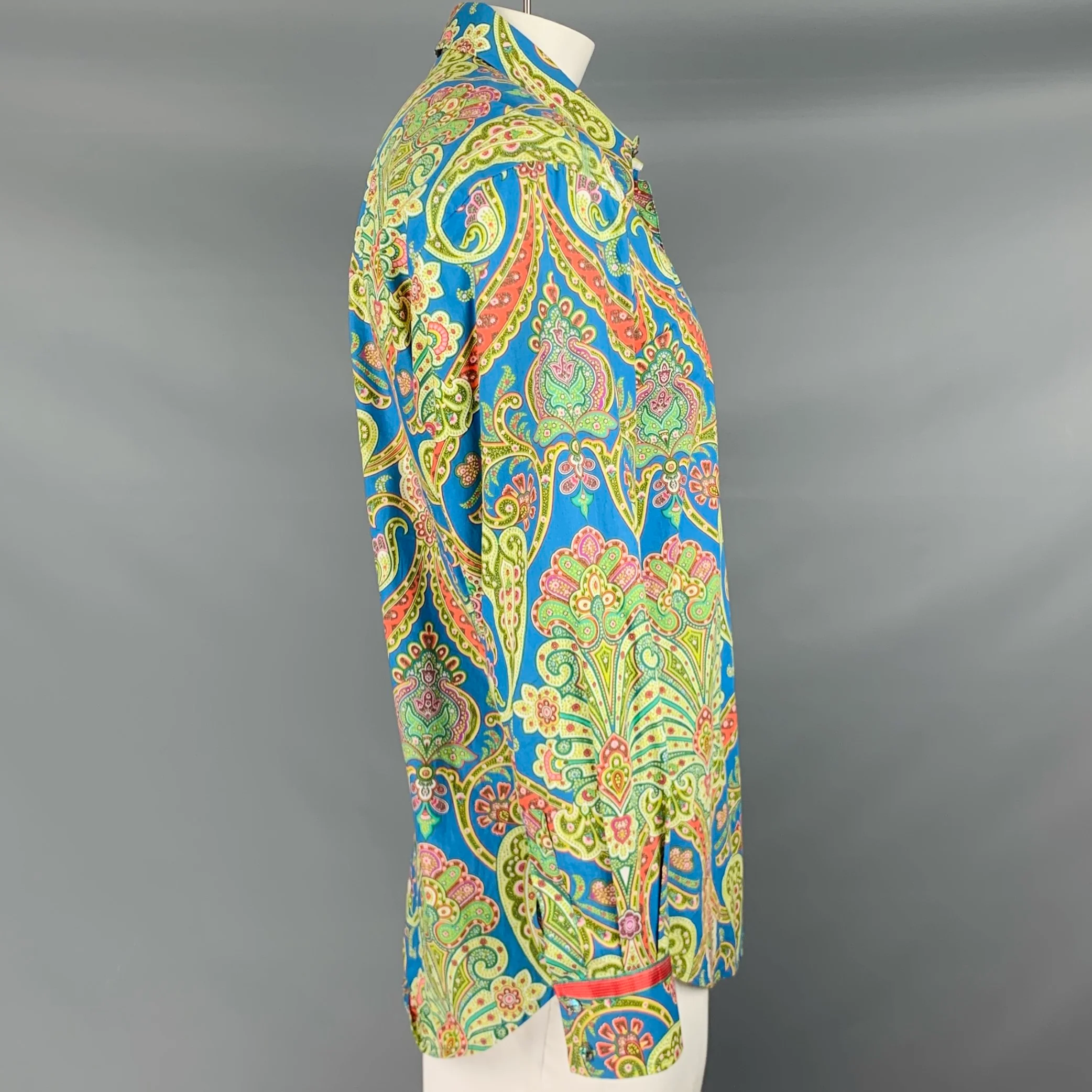 ROBERT GRAHAM Size XL Blue Multi Color Paisley Cotton Long Sleeve Shirt - Image 2
