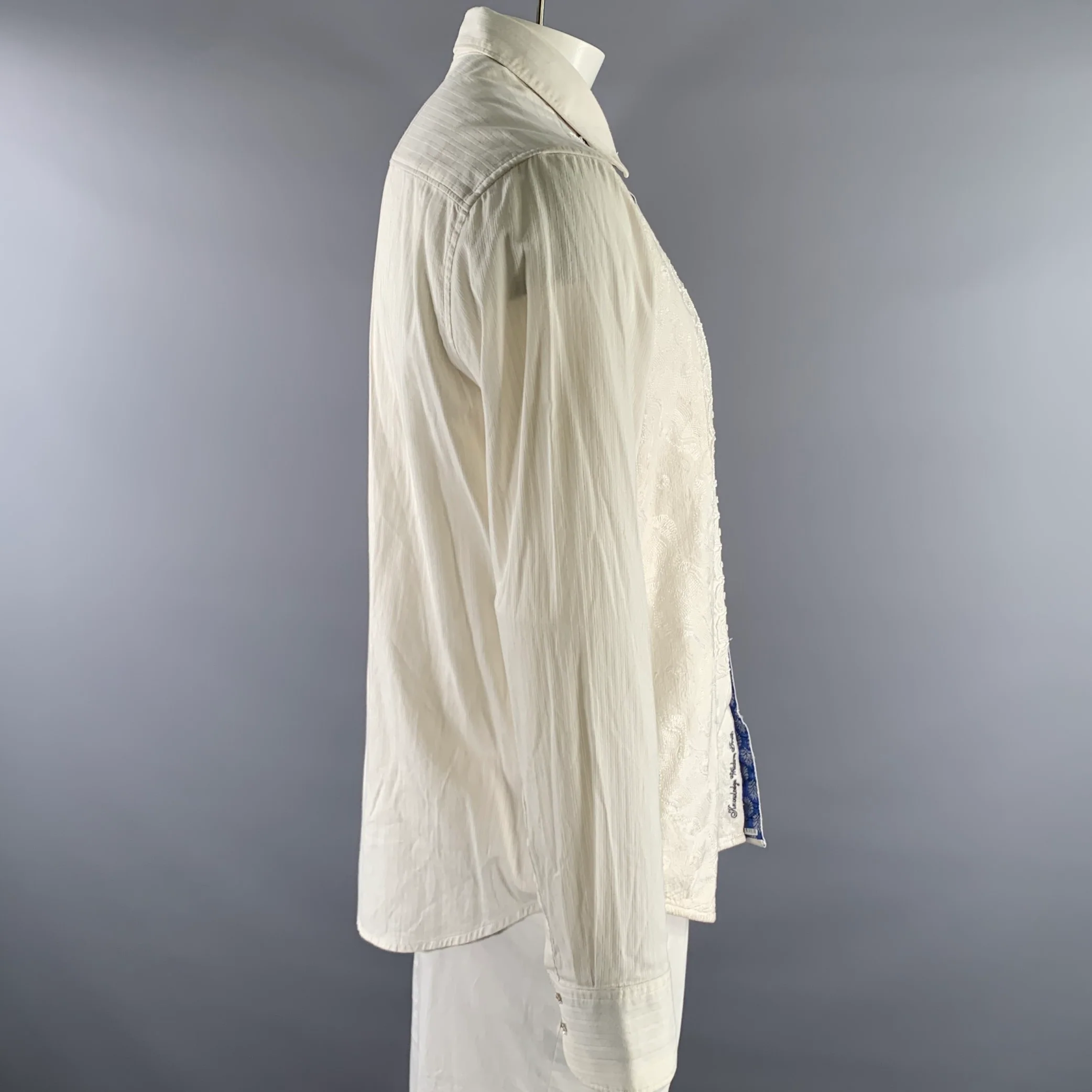 ROBERT GRAHAM Size XL Cream Bedded Tuxedo Cotton Long Sleeve Shirt - Image 3