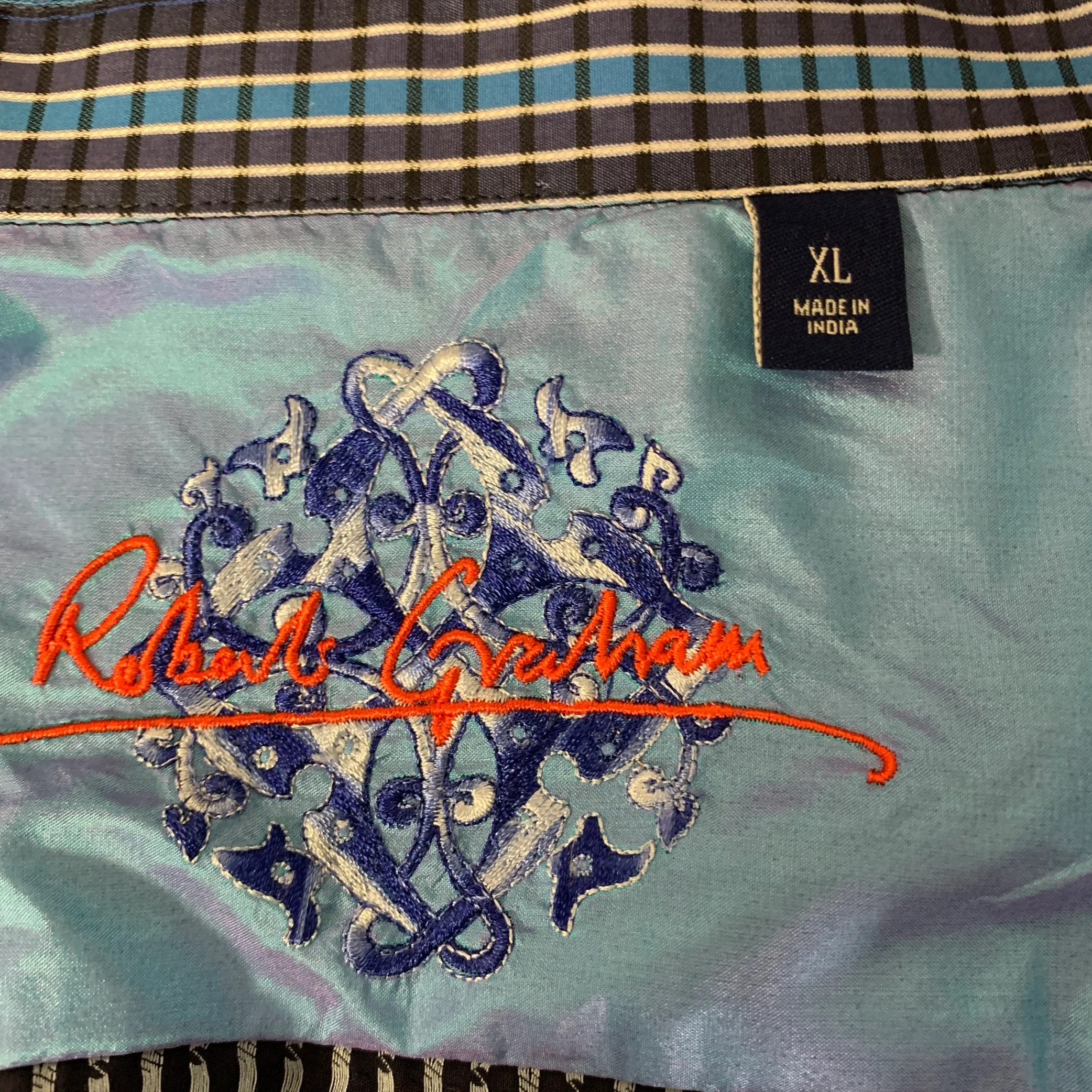ROBERT GRAHAM Size XL Navy Blue Embroidery Cotton Long Sleeve Shirt - Image 6